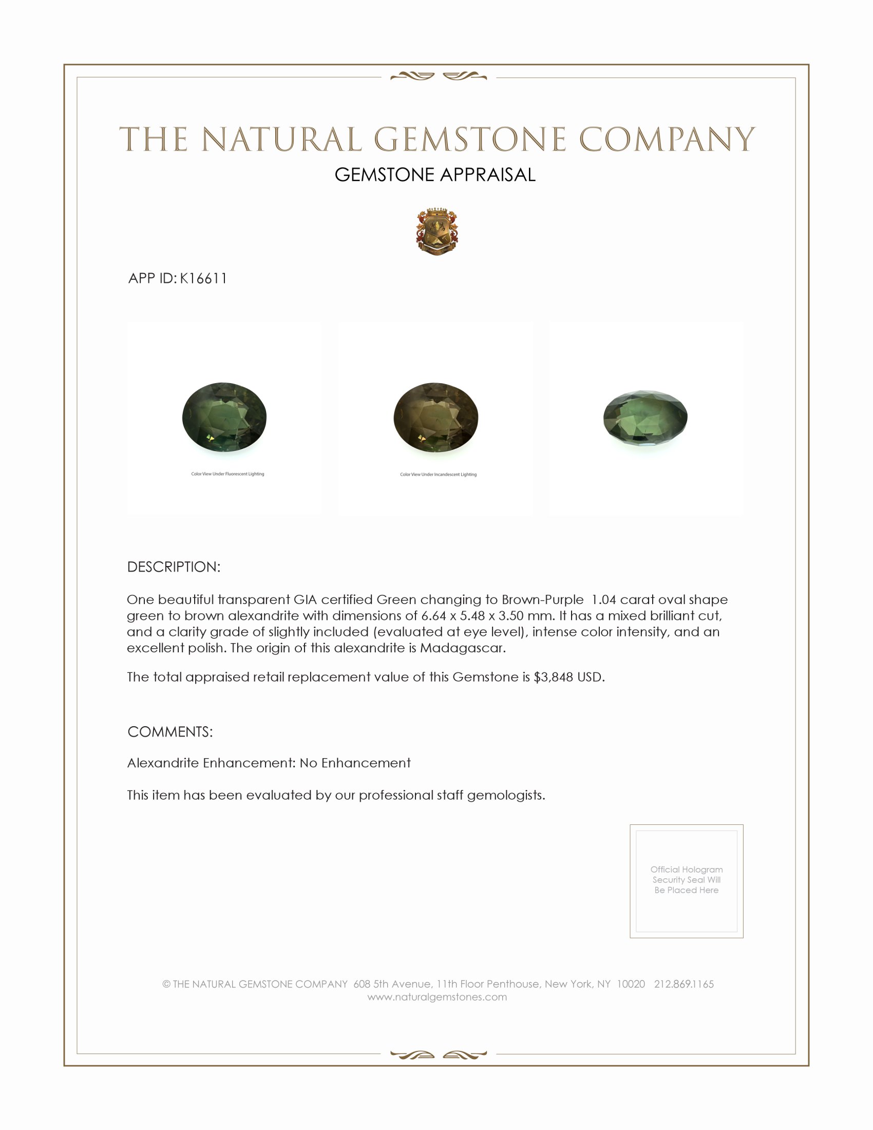 1.04 Ct. Alexandrite from Madagascar