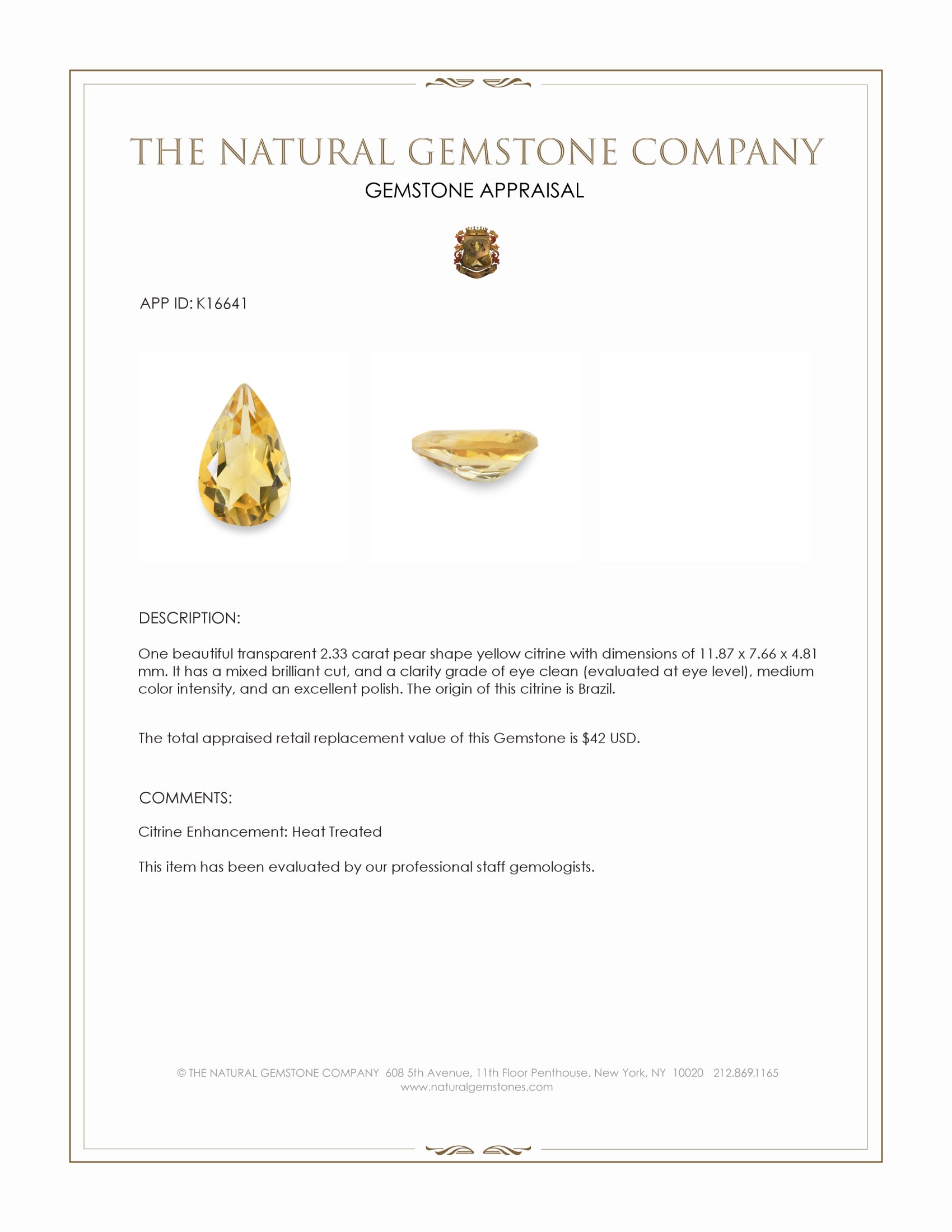 2.33 Ct. Citrine from Brazil