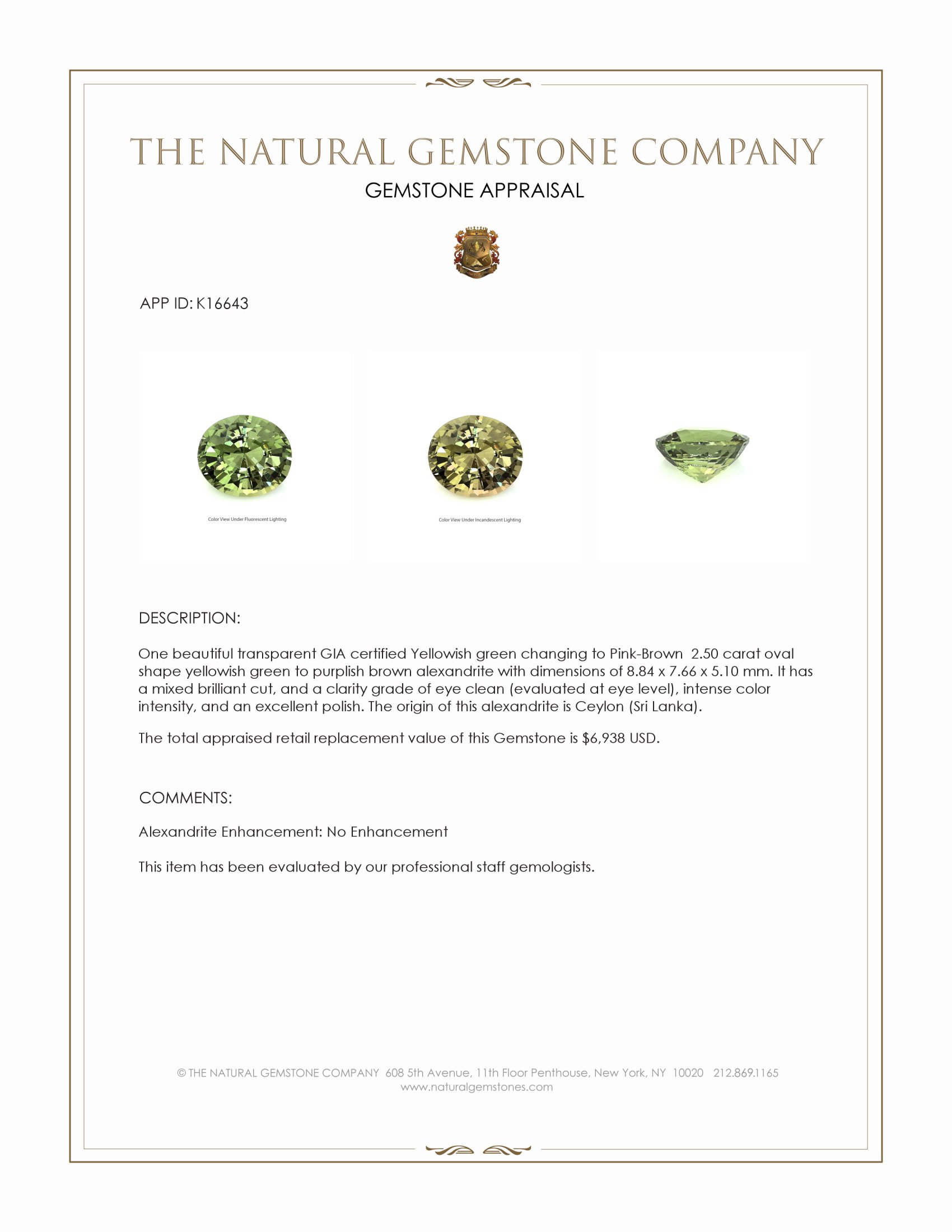 2.50 Ct. Alexandrite from Ceylon (Sri Lanka)