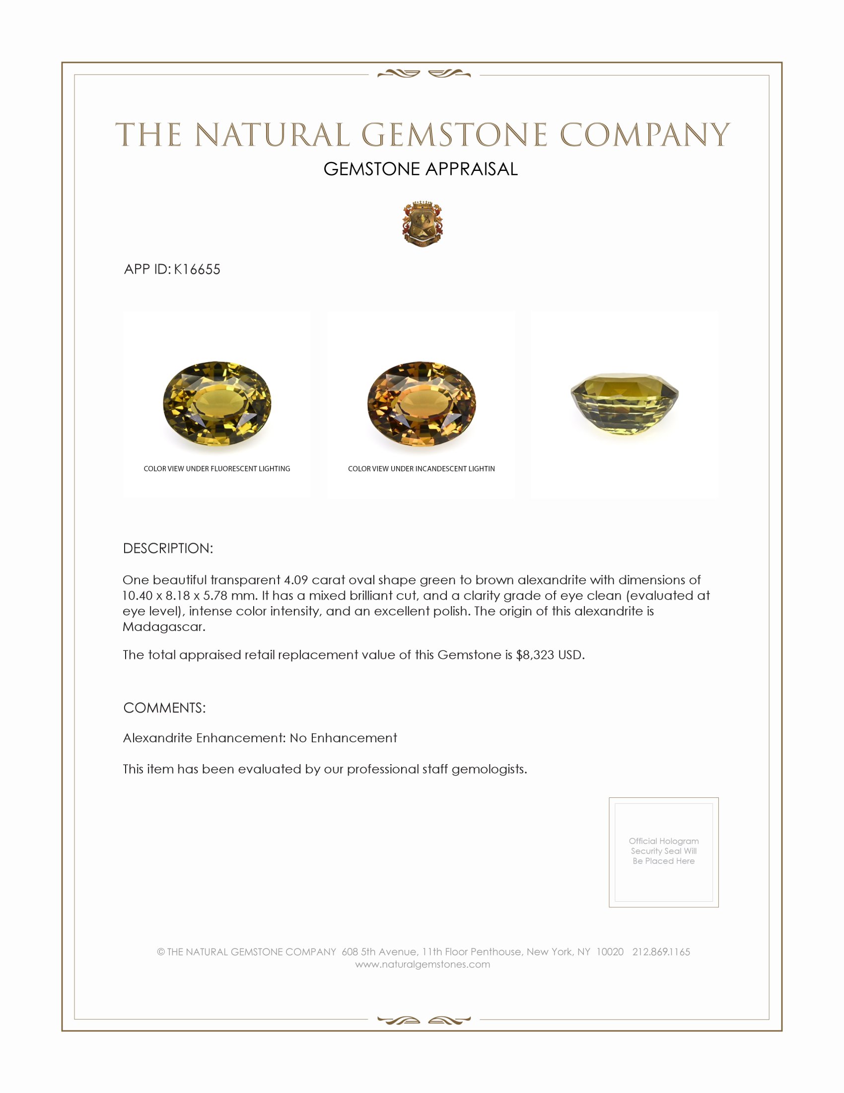 4.09 Ct. Alexandrite from Madagascar