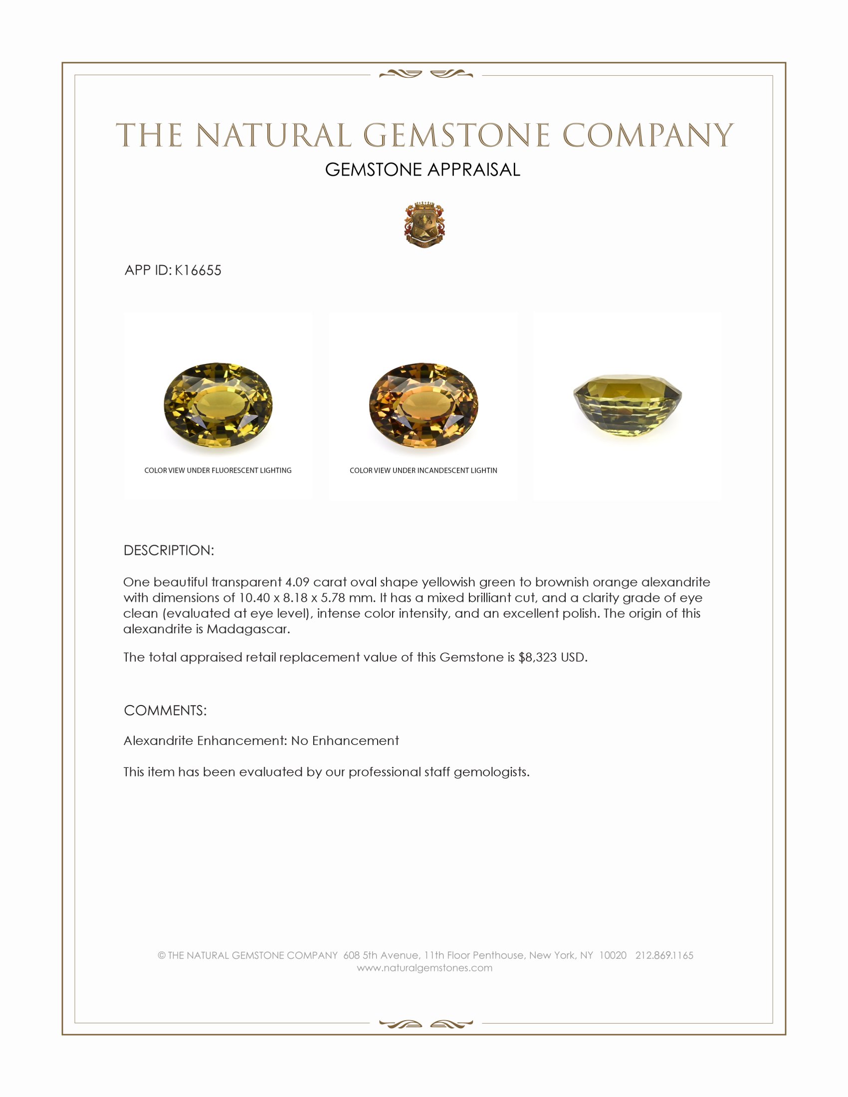 4.09 Ct. Alexandrite from Madagascar