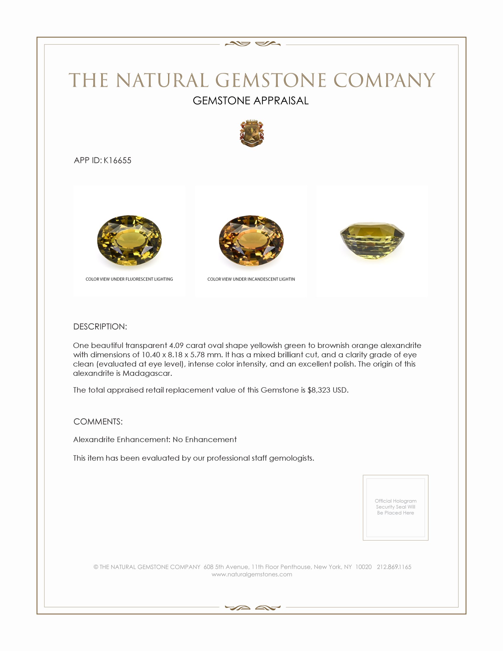 4.09 Ct. Alexandrite from Madagascar