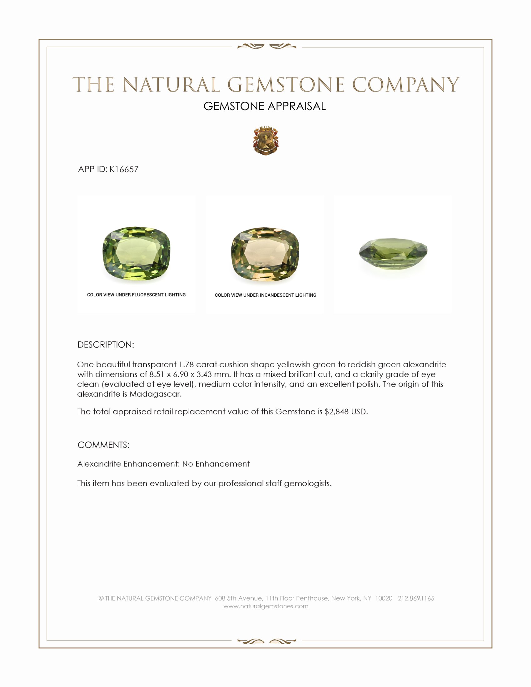 1.78 Ct. Alexandrite from Madagascar