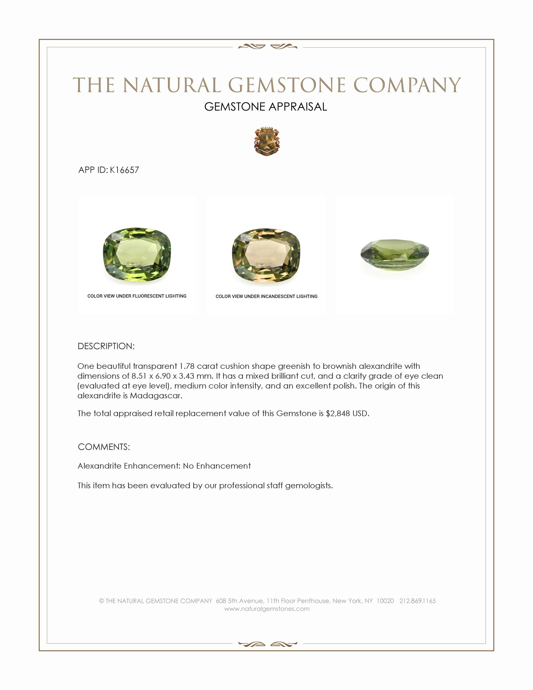 1.78 Ct. Alexandrite from Madagascar