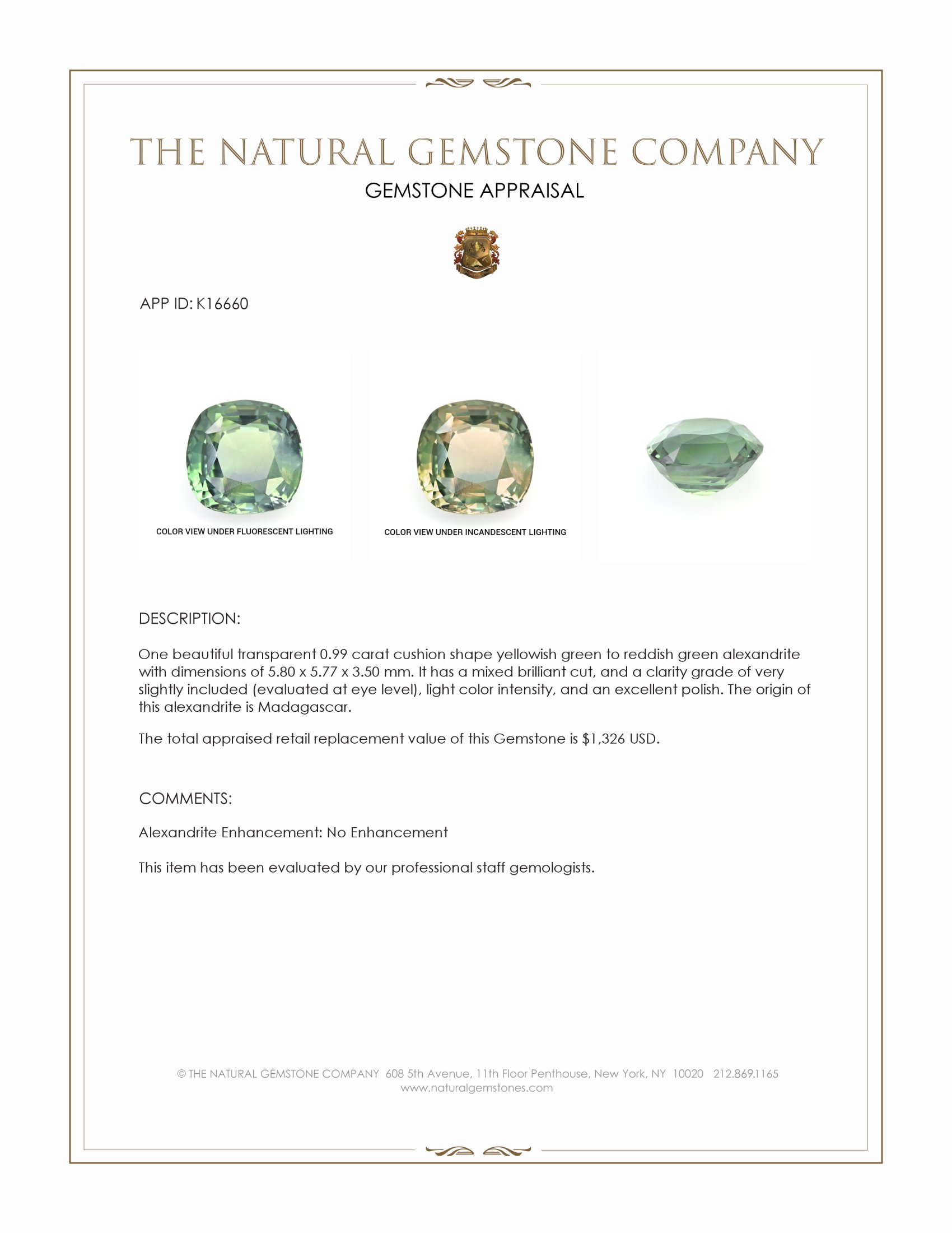 0.99 Ct. Alexandrite from Madagascar