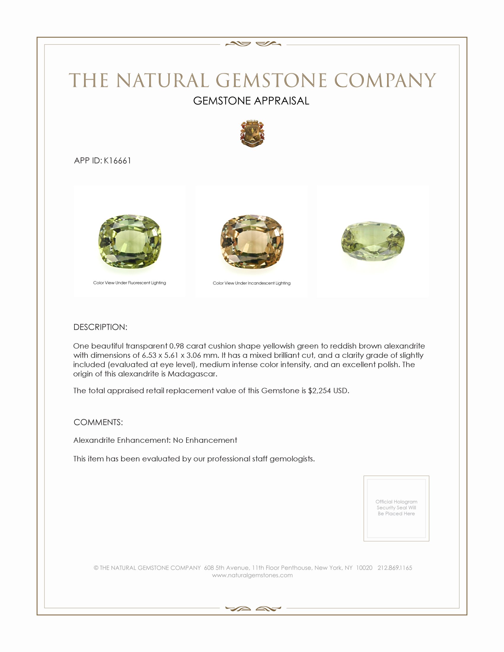 0.98 Ct. Alexandrite from Madagascar