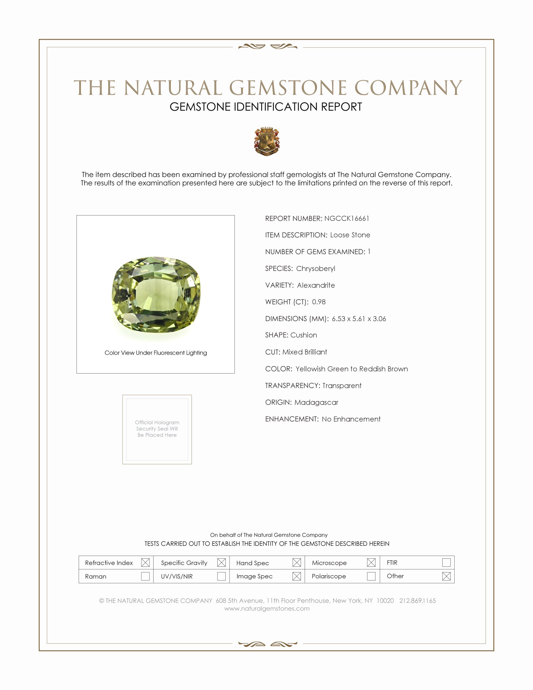 0.98 Ct. Alexandrite from Madagascar