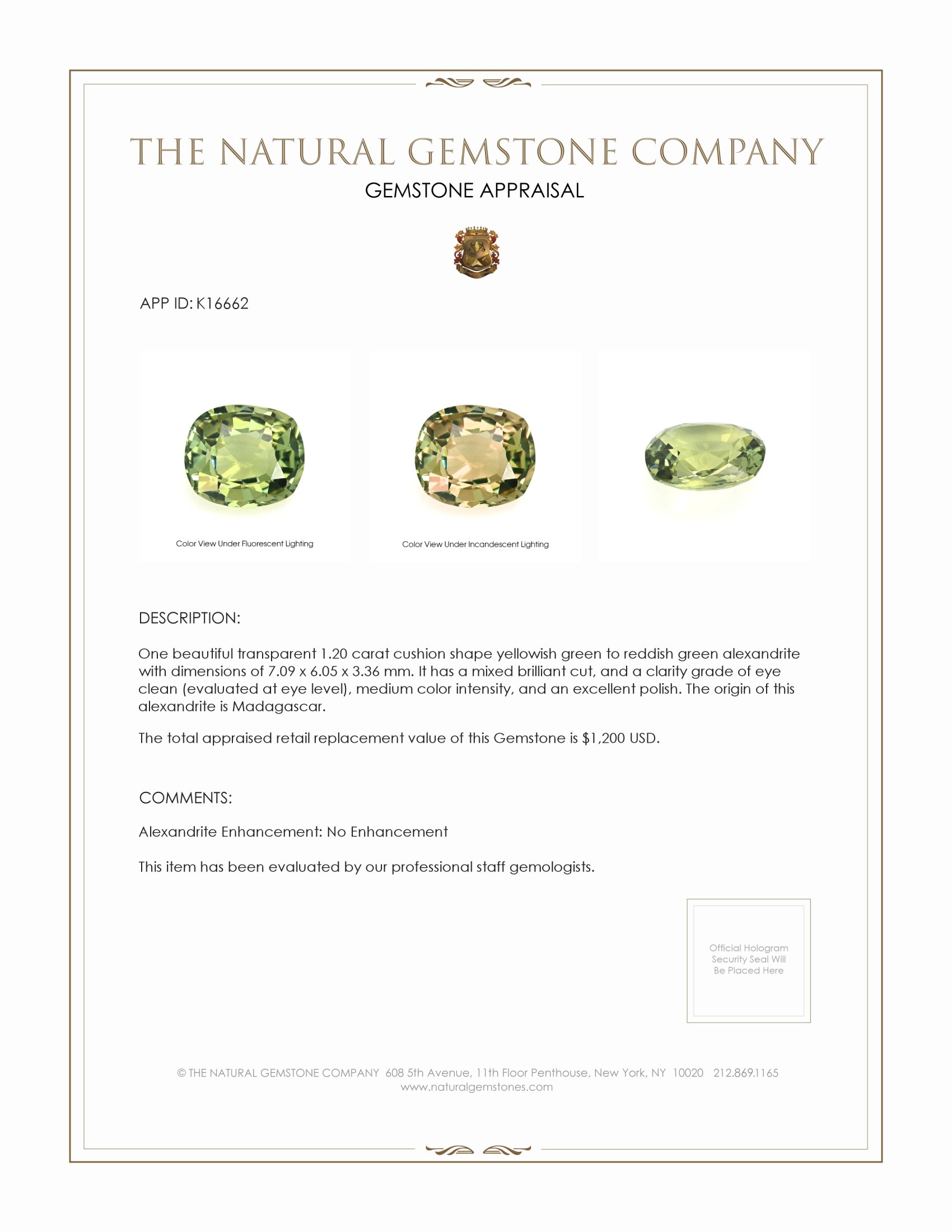 1.20 Ct. Alexandrite from Madagascar