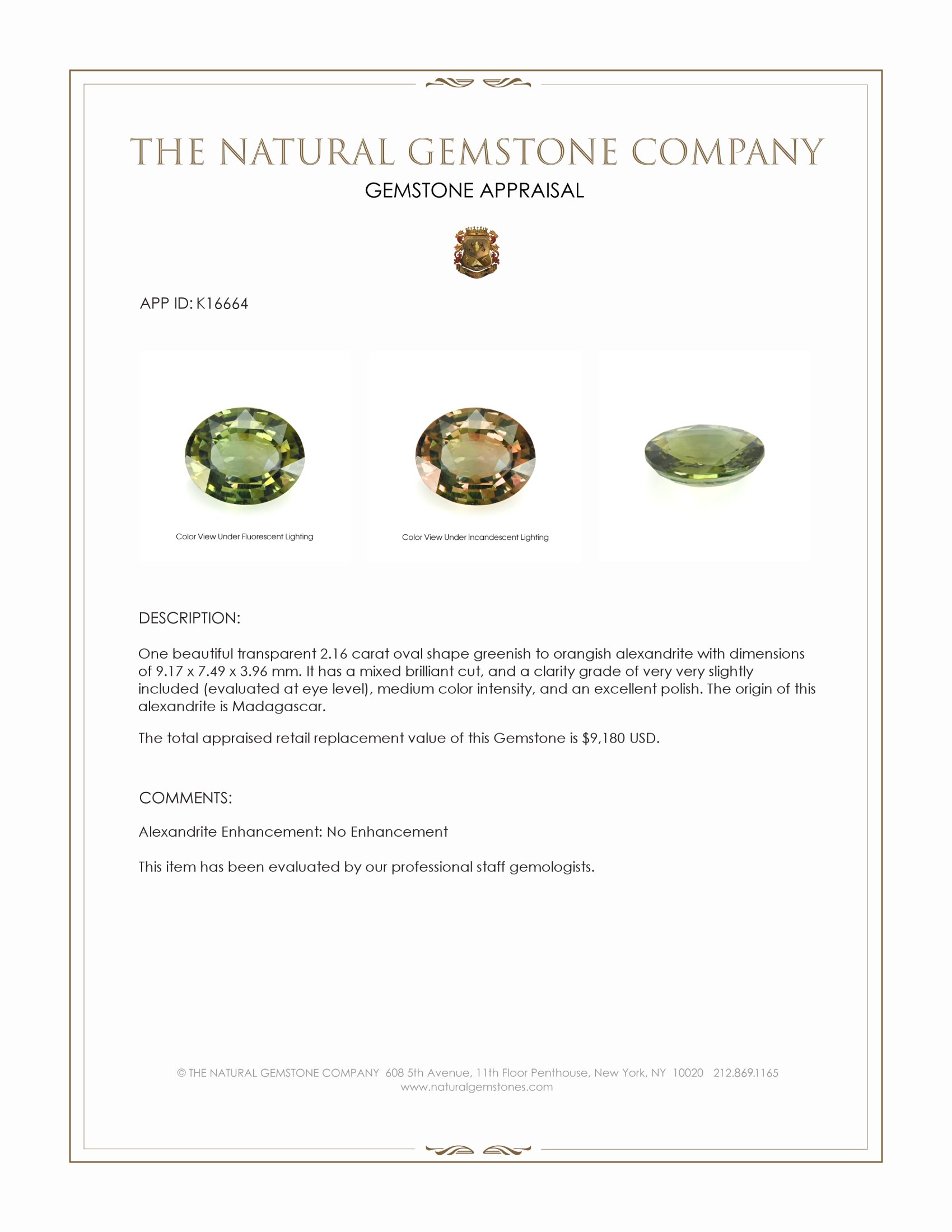 2.16 Ct. Alexandrite from Madagascar