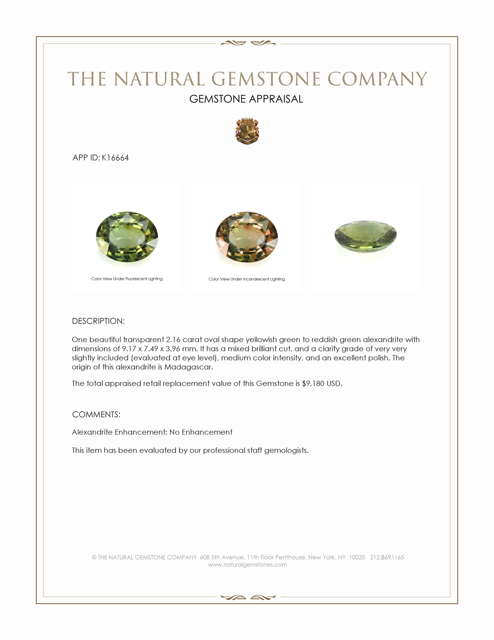 2.16 Ct. Alexandrite from Madagascar