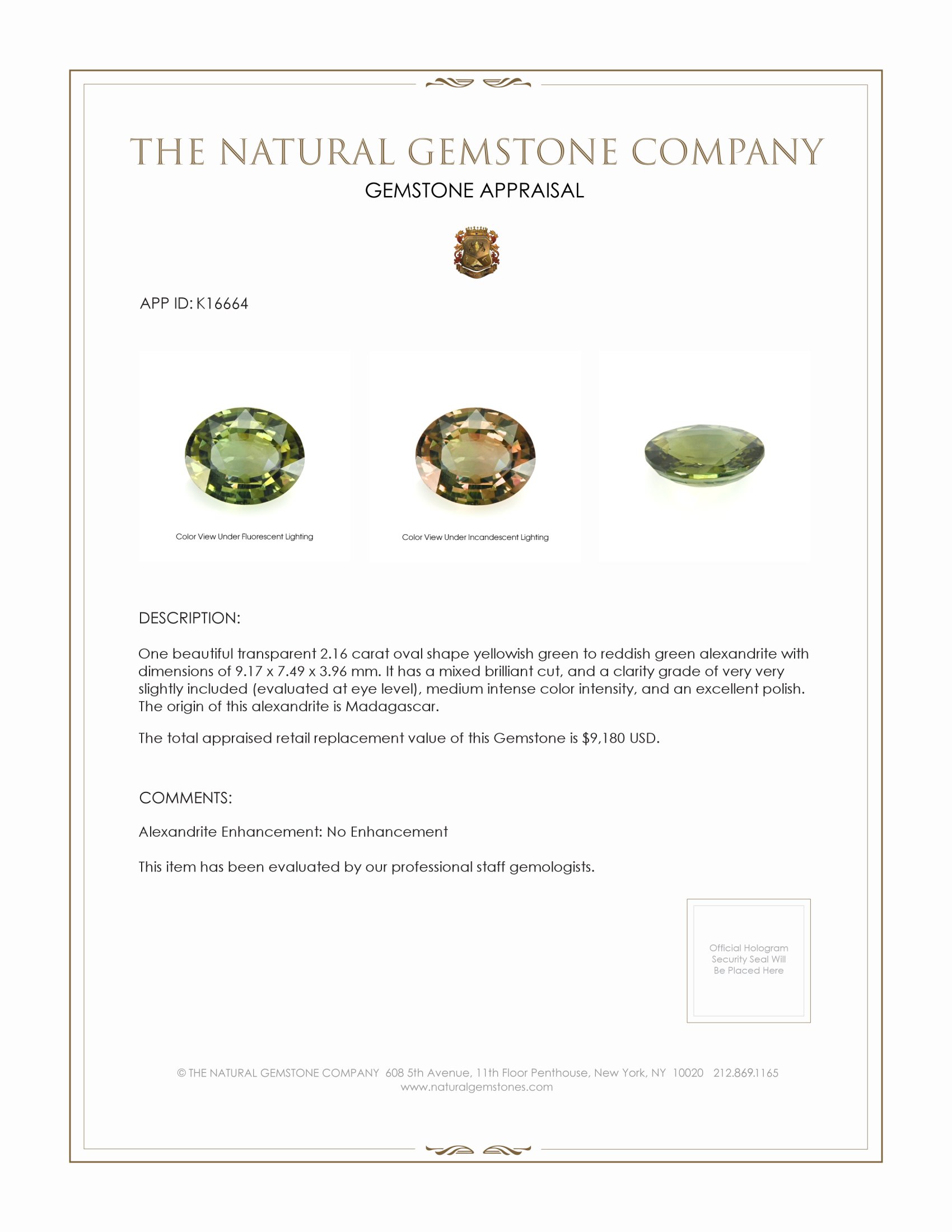 2.16 Ct. Alexandrite from Madagascar