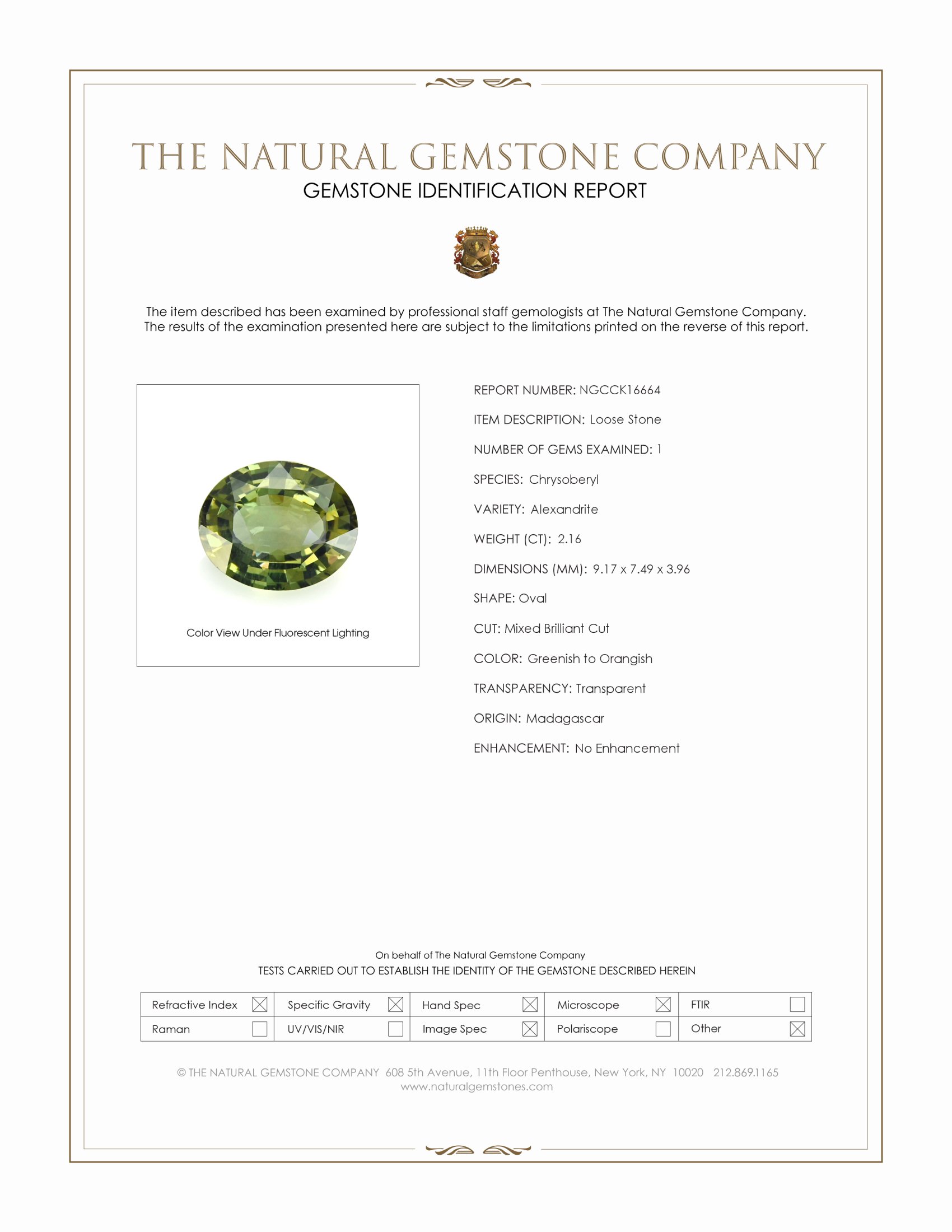 2.16 Ct. Alexandrite from Madagascar