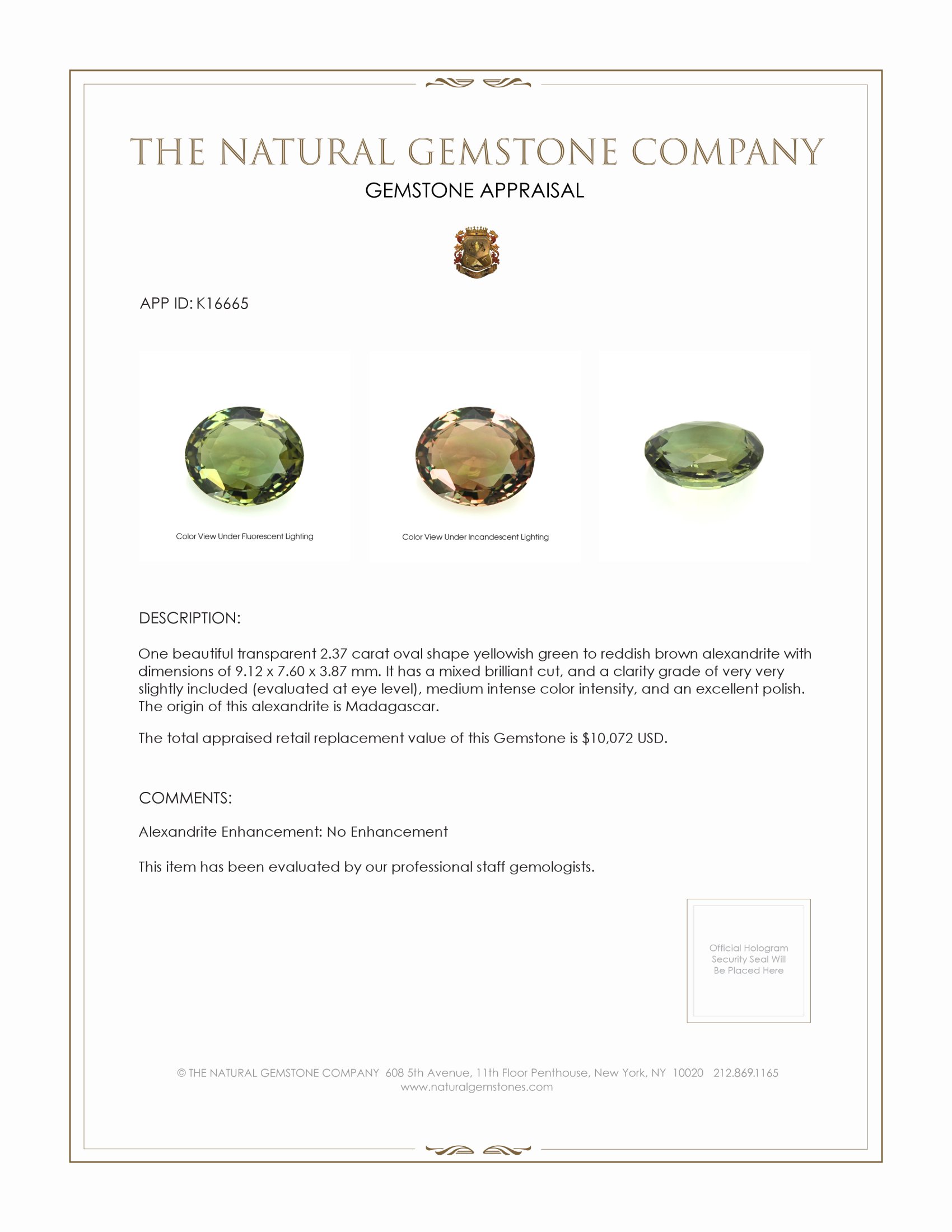 2.37 Ct. Alexandrite from Madagascar