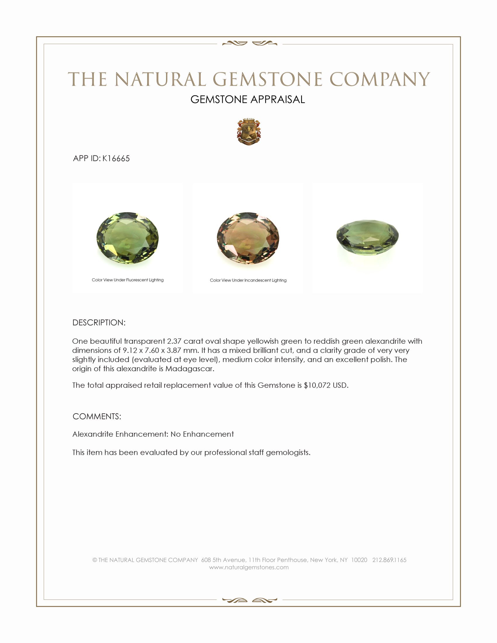 2.37 Ct. Alexandrite from Madagascar