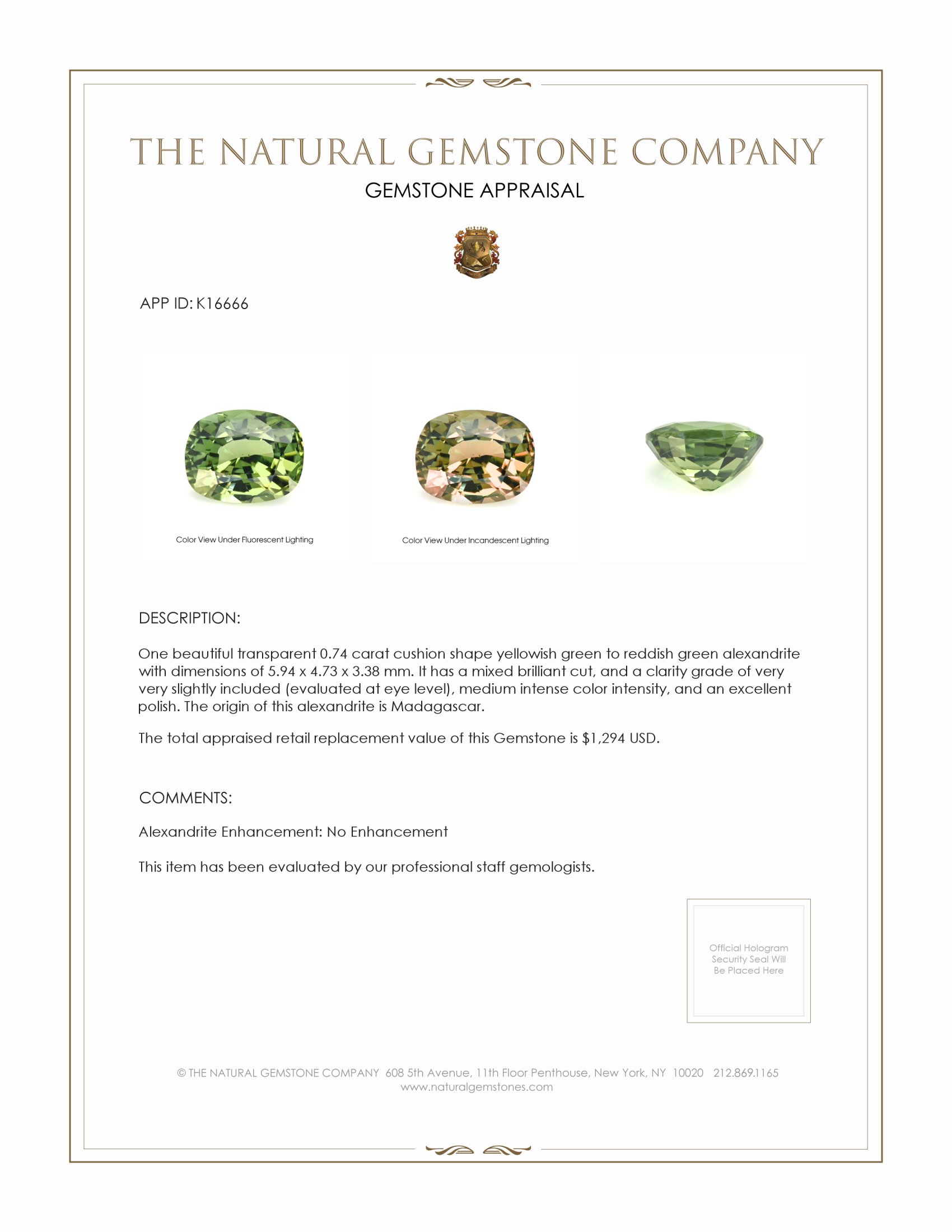 0.74 Ct. Alexandrite from Madagascar