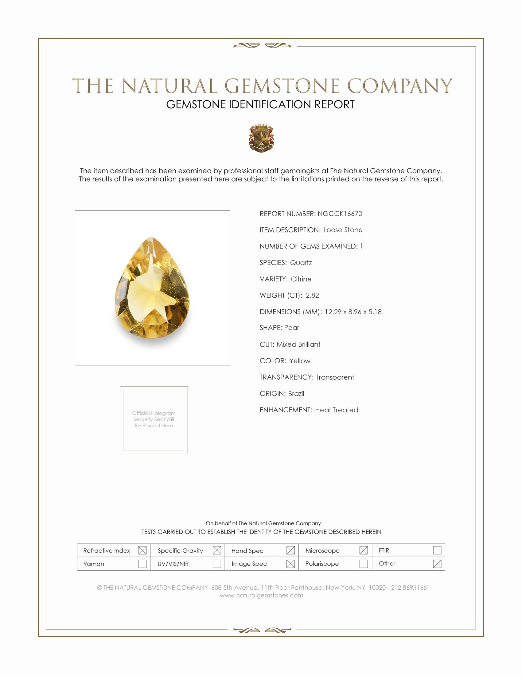 2.82 Ct. Yellow Citrine from Brazil