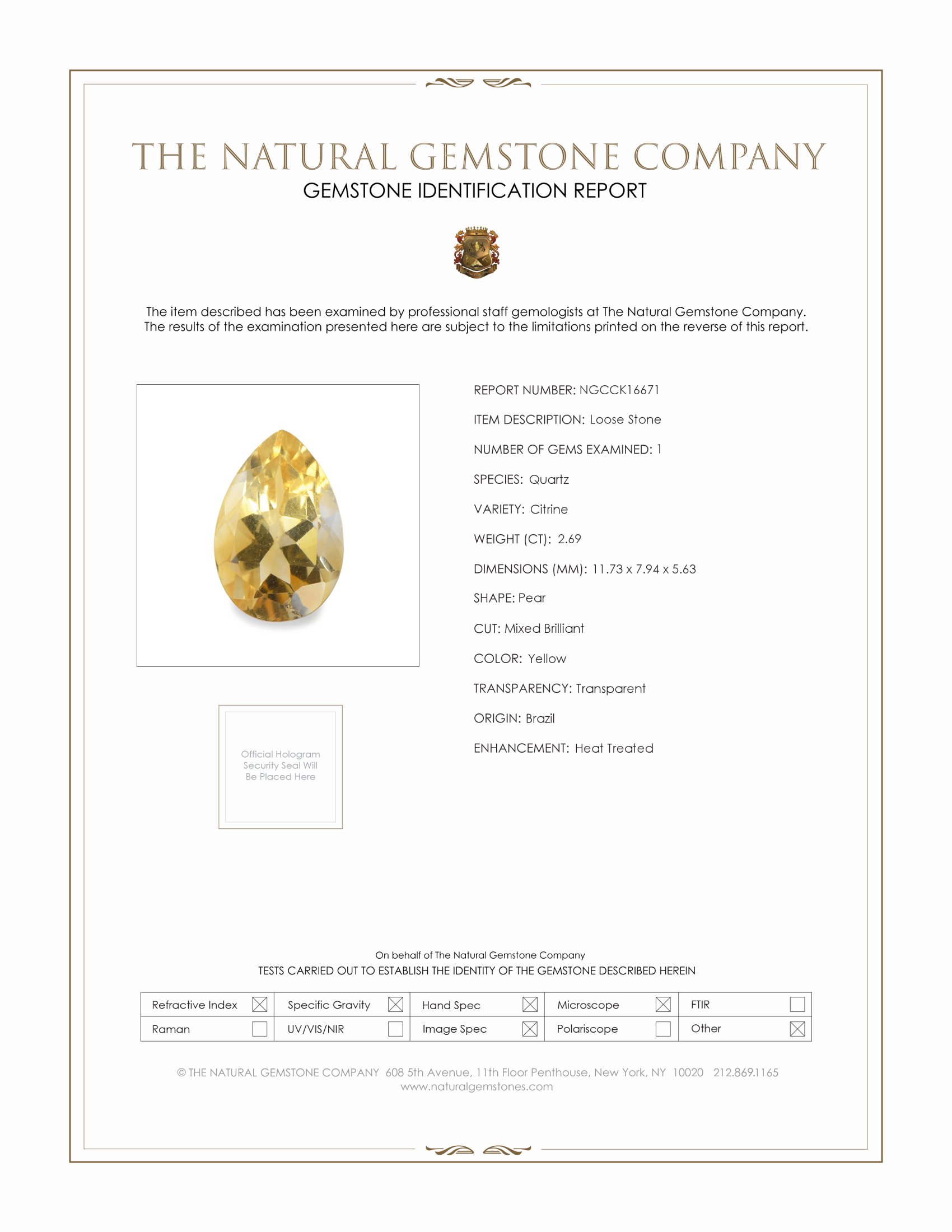 2.69 Ct. Yellow Citrine from Brazil