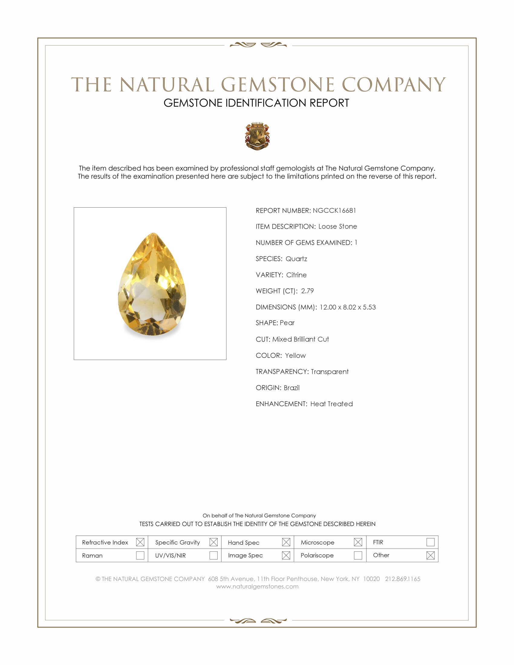 2.79 Ct. Yellow Citrine from Brazil