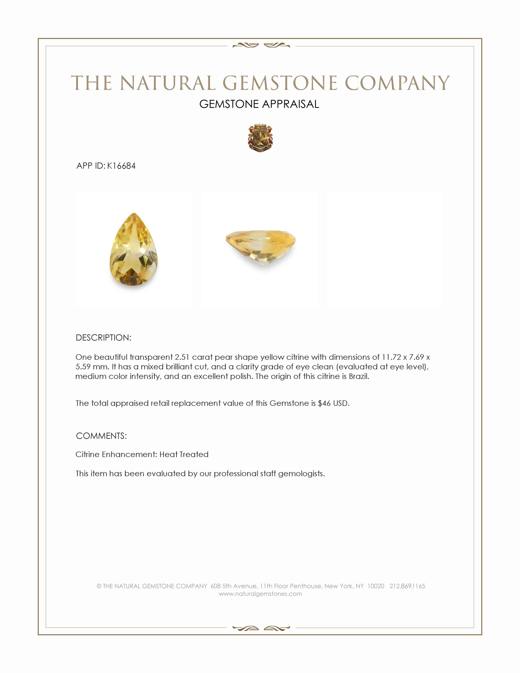 2.51 Ct. Citrine from Brazil