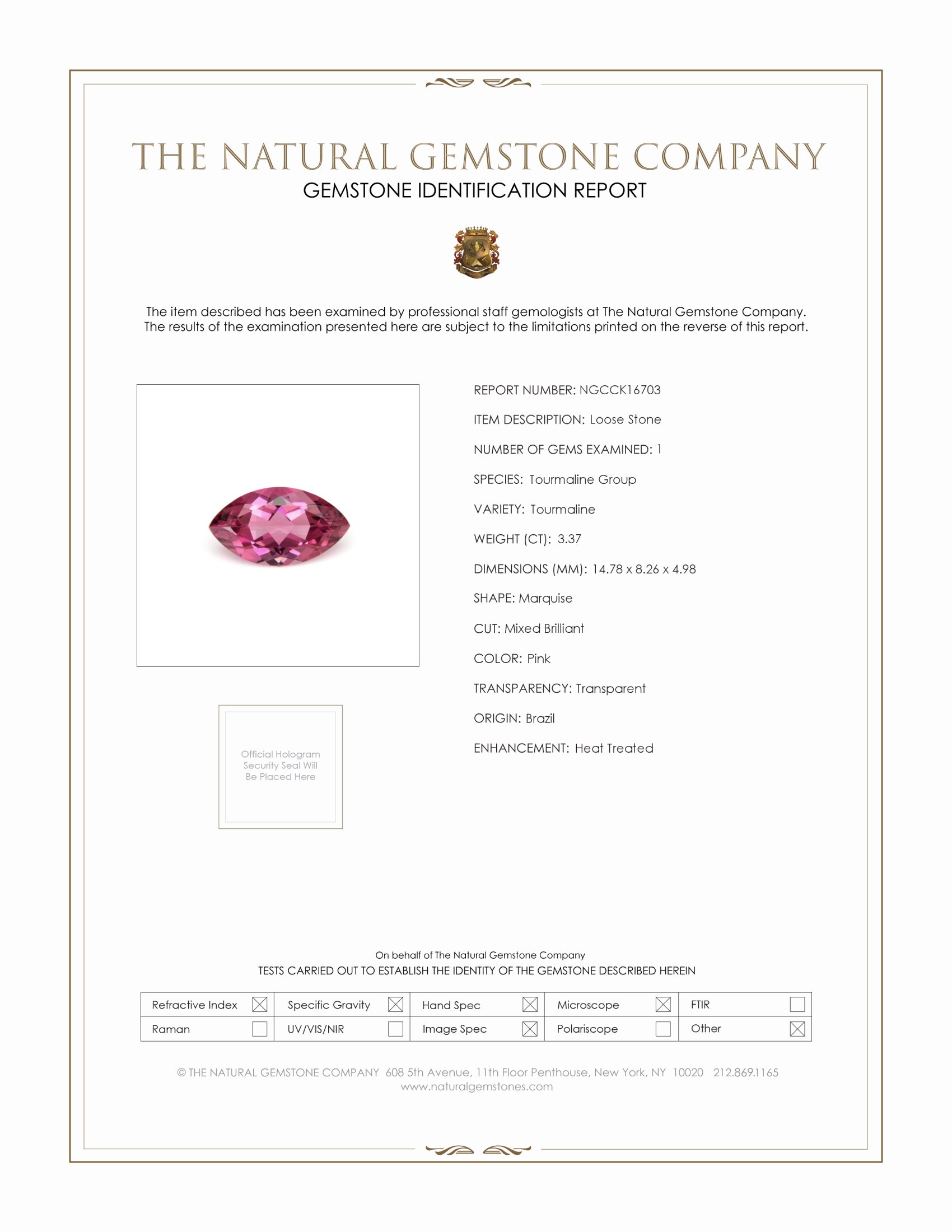 3.37 Ct. Tourmaline from Brazil