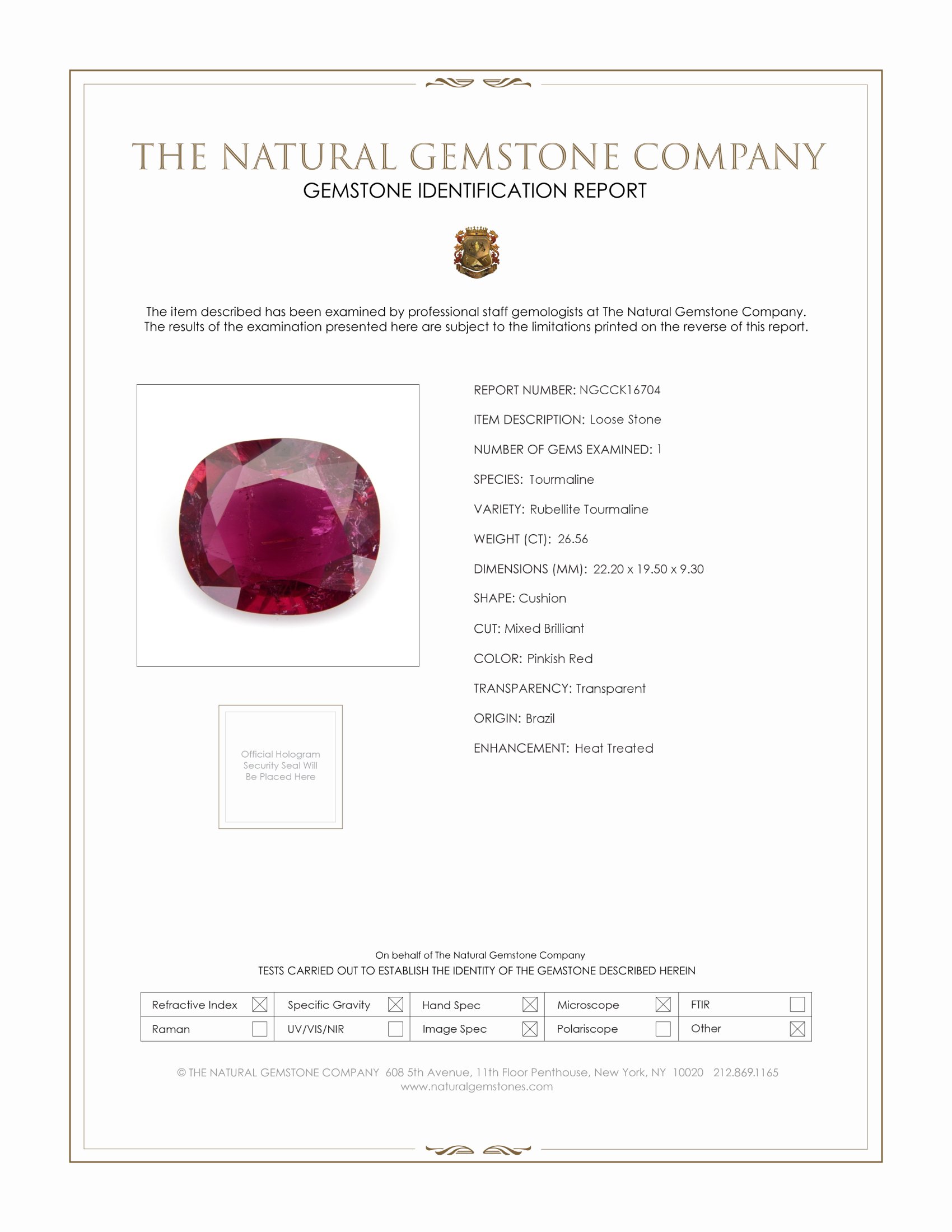 26.56 Ct. Rubellite Tourmaline from Brazil