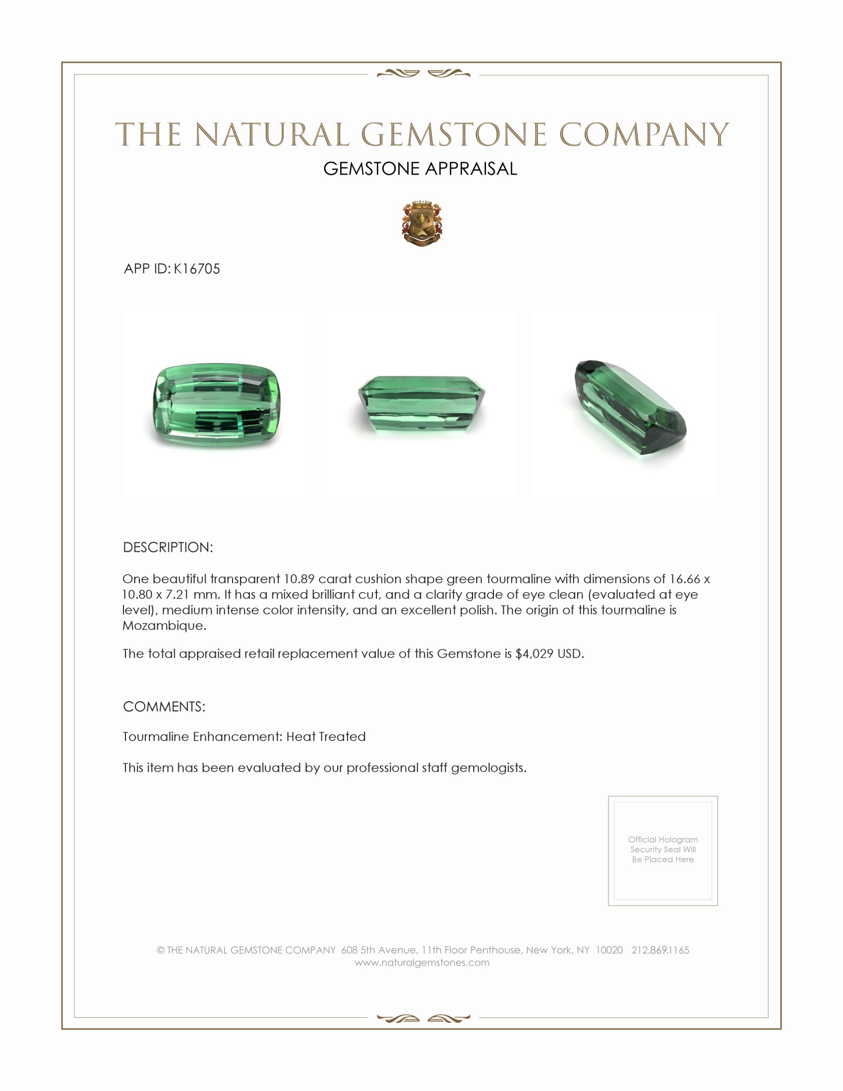 10.89 Ct. Tourmaline from Mozambique