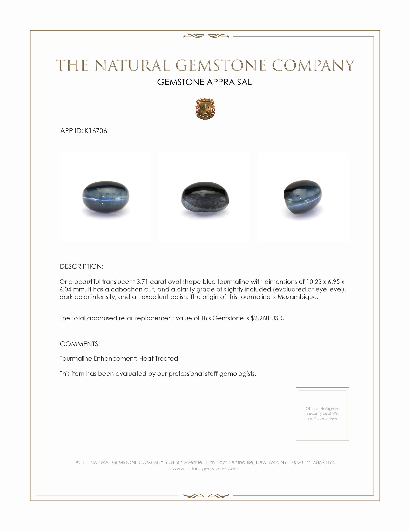 3.71 Ct. Cabochon Tourmaline from Mozambique