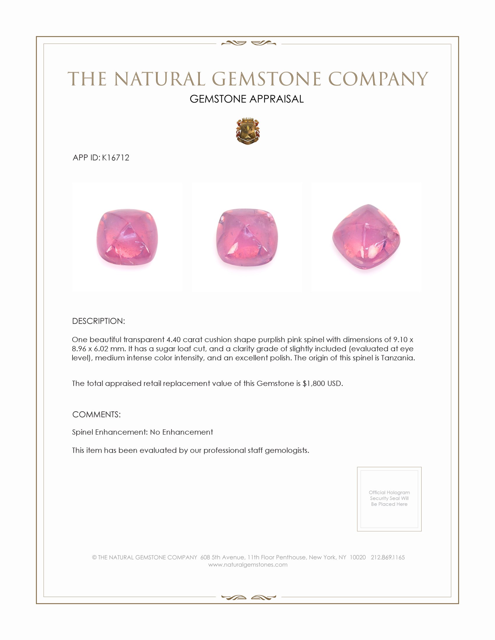 4.40 Ct. Cabochon Spinel from Tanzania