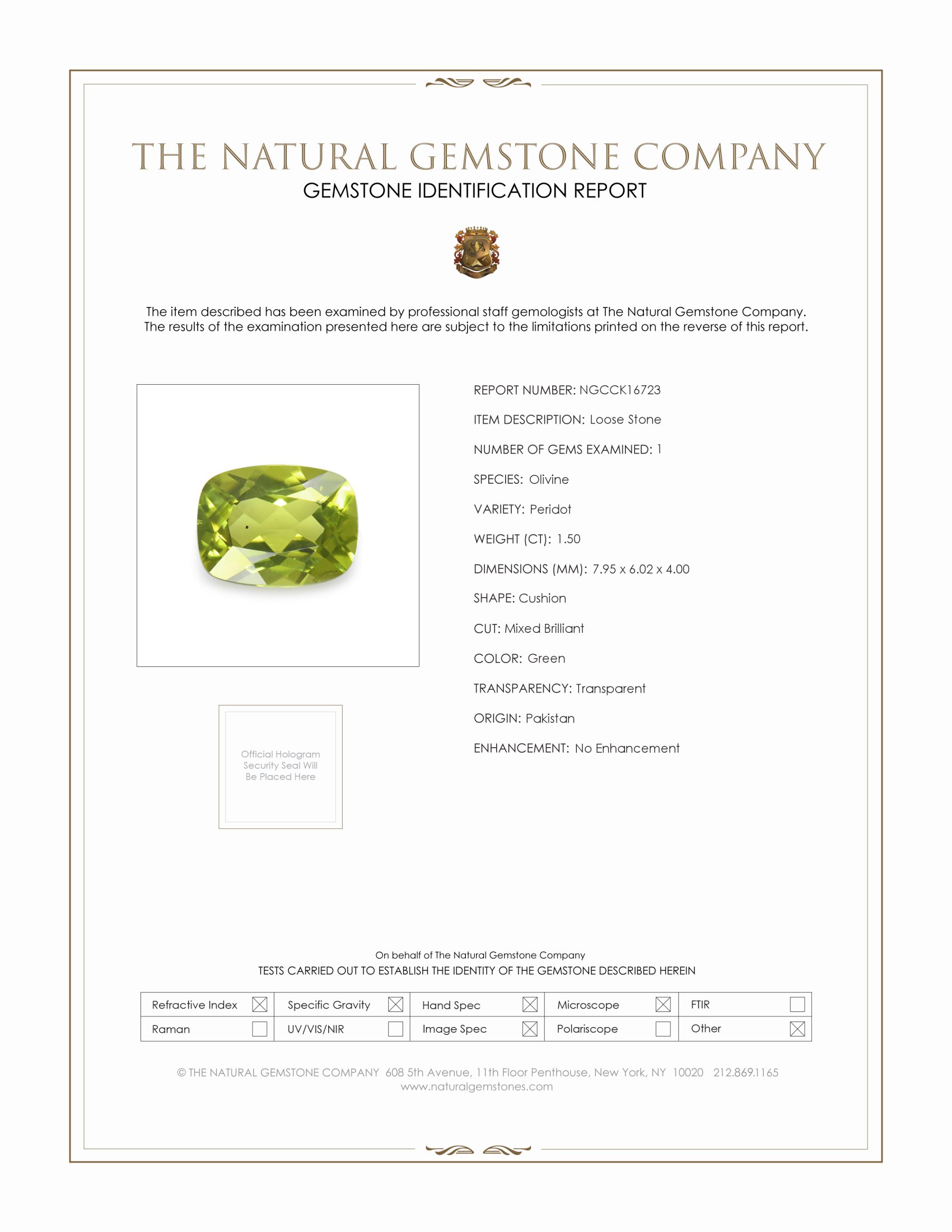 1.50 Ct. Green Peridot from Pakistan