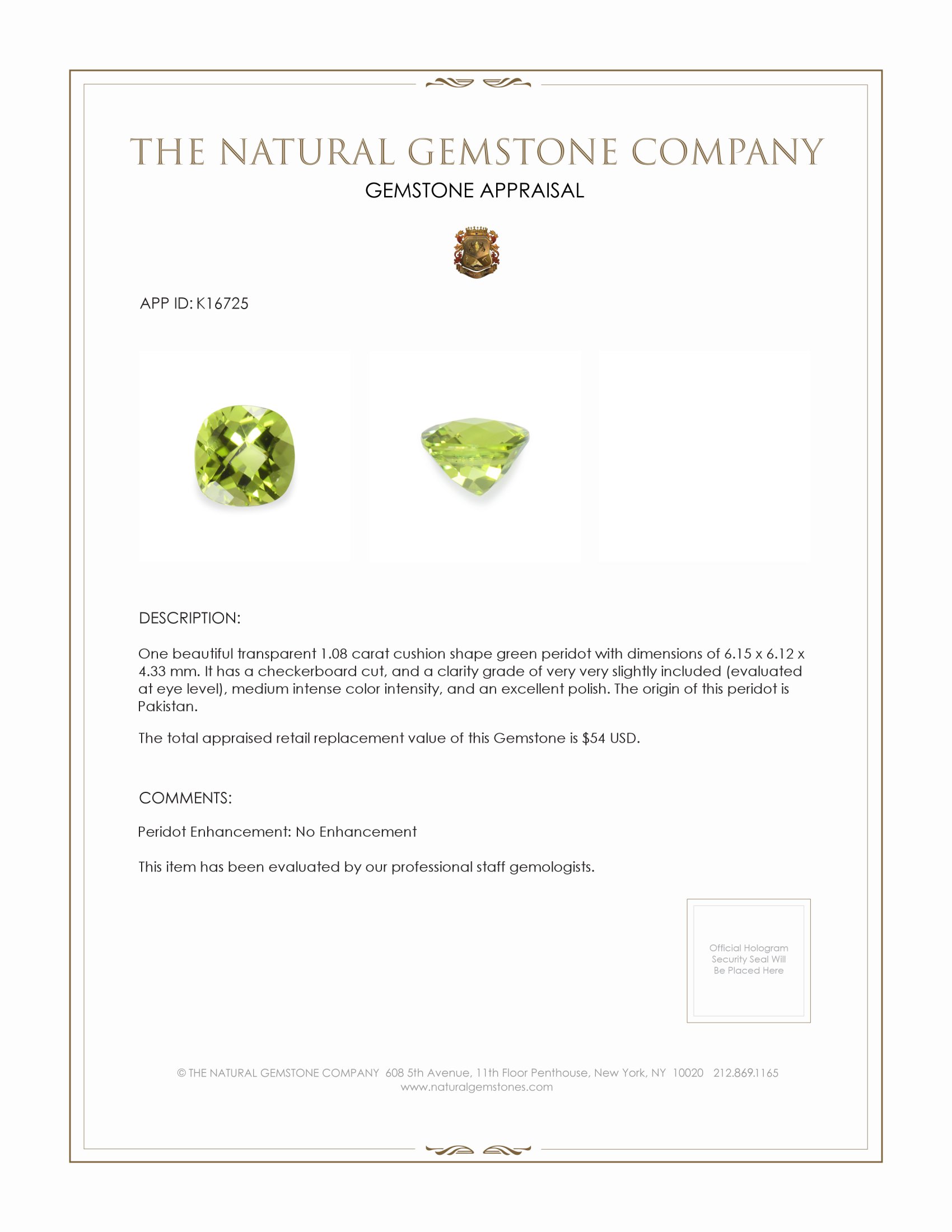 1.08 Ct. Peridot from Pakistan