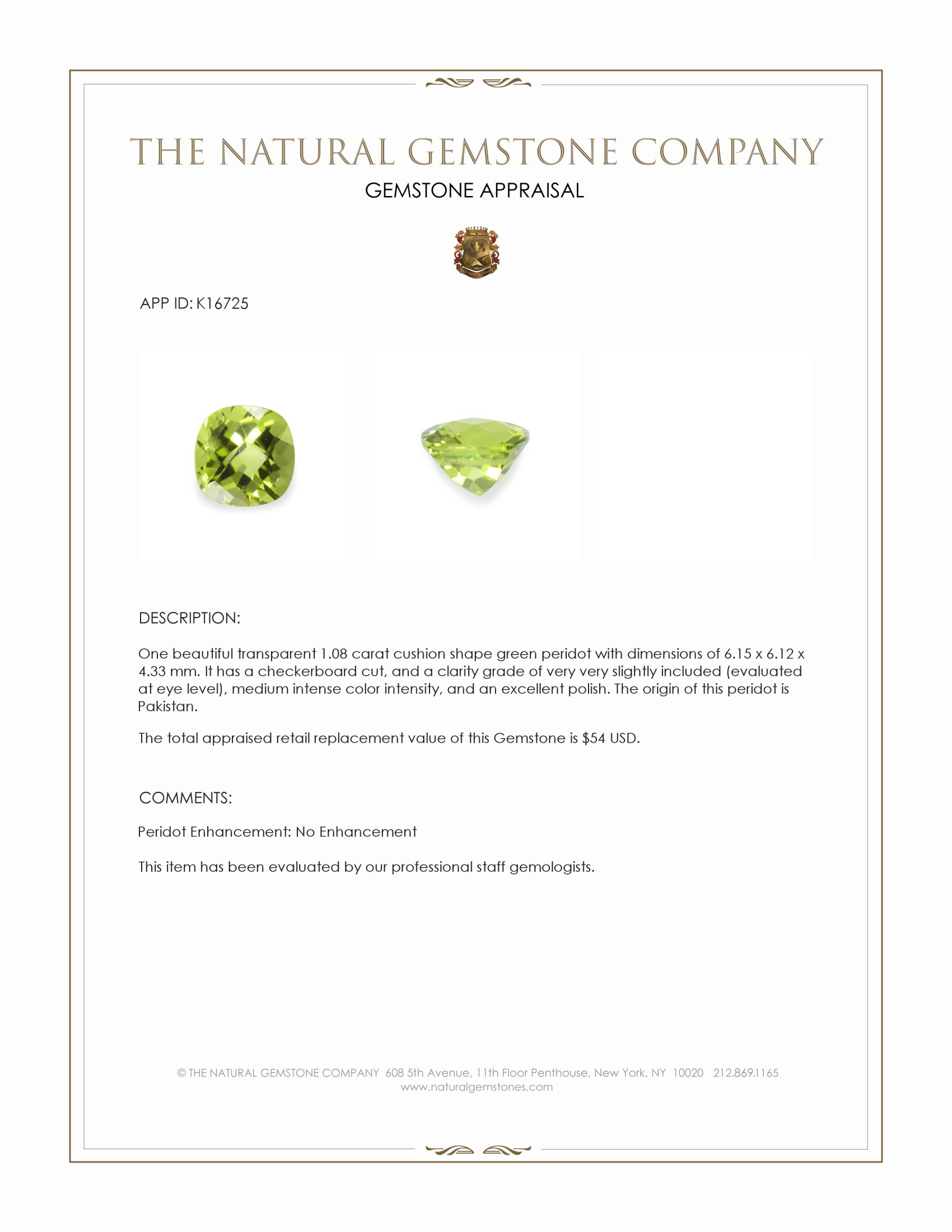 1.08 Ct. Peridot from Pakistan