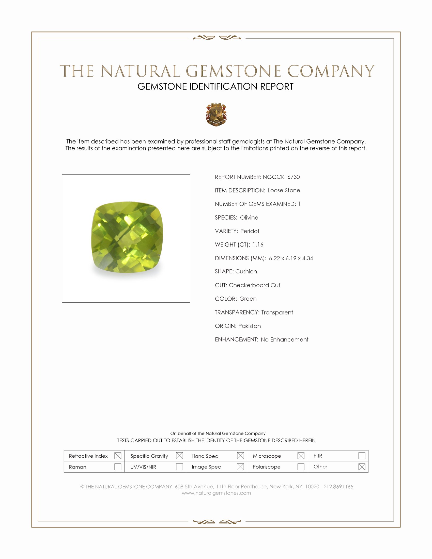 1.16 Ct. Green Peridot from Pakistan