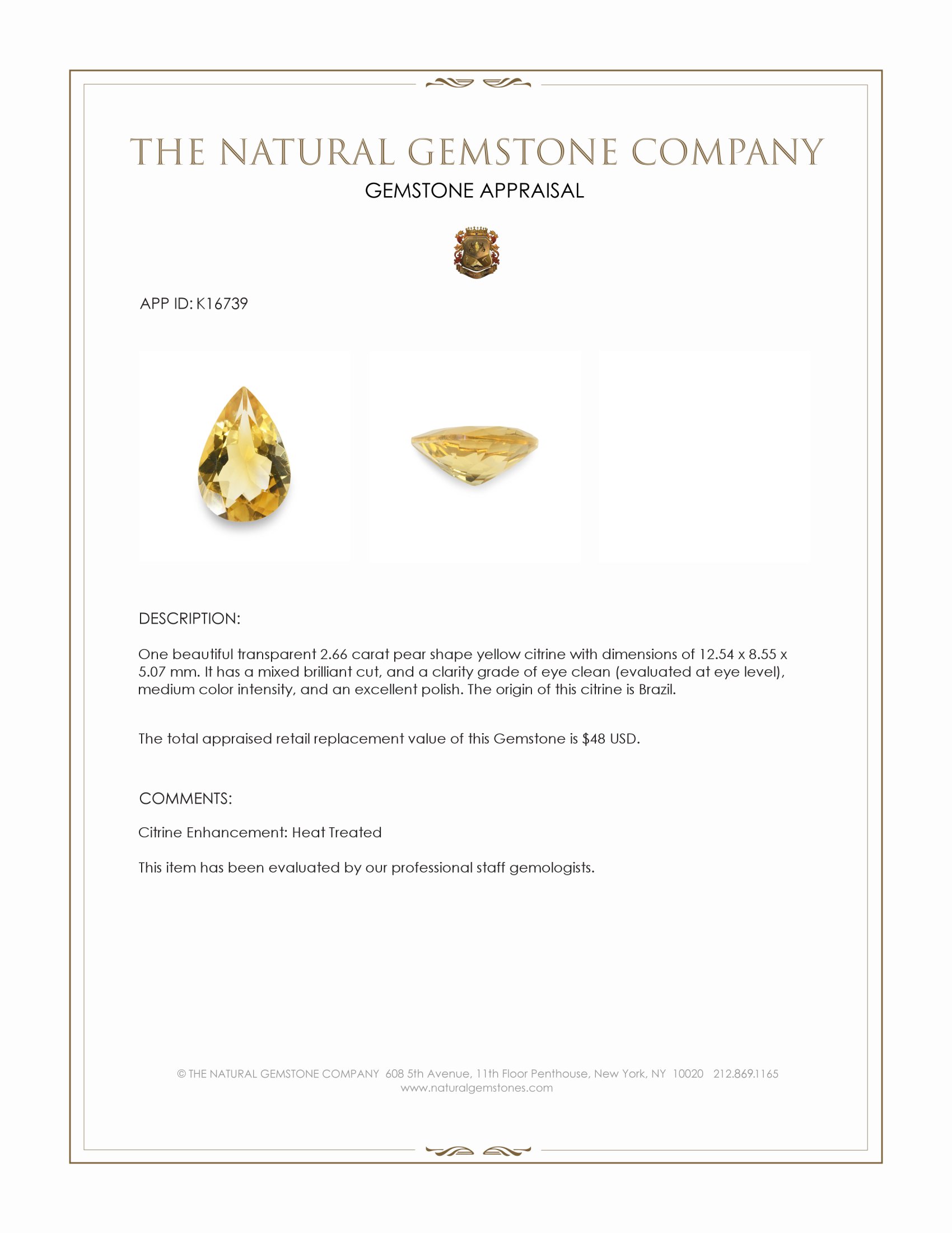 2.66 Ct. Citrine from Brazil