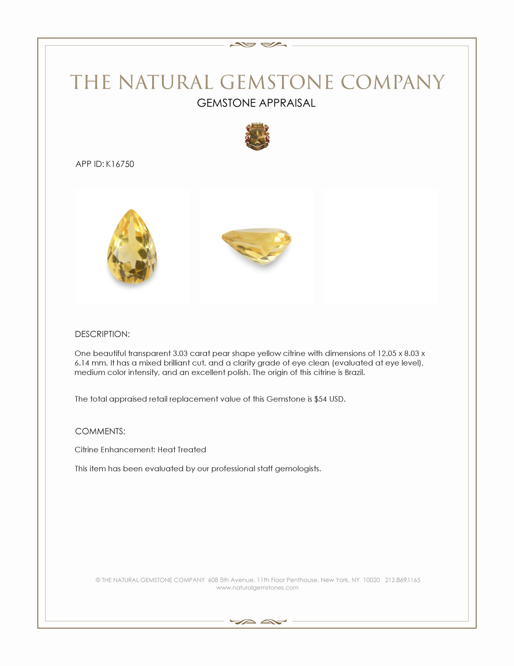 3.03 Ct. Yellow Citrine from Brazil