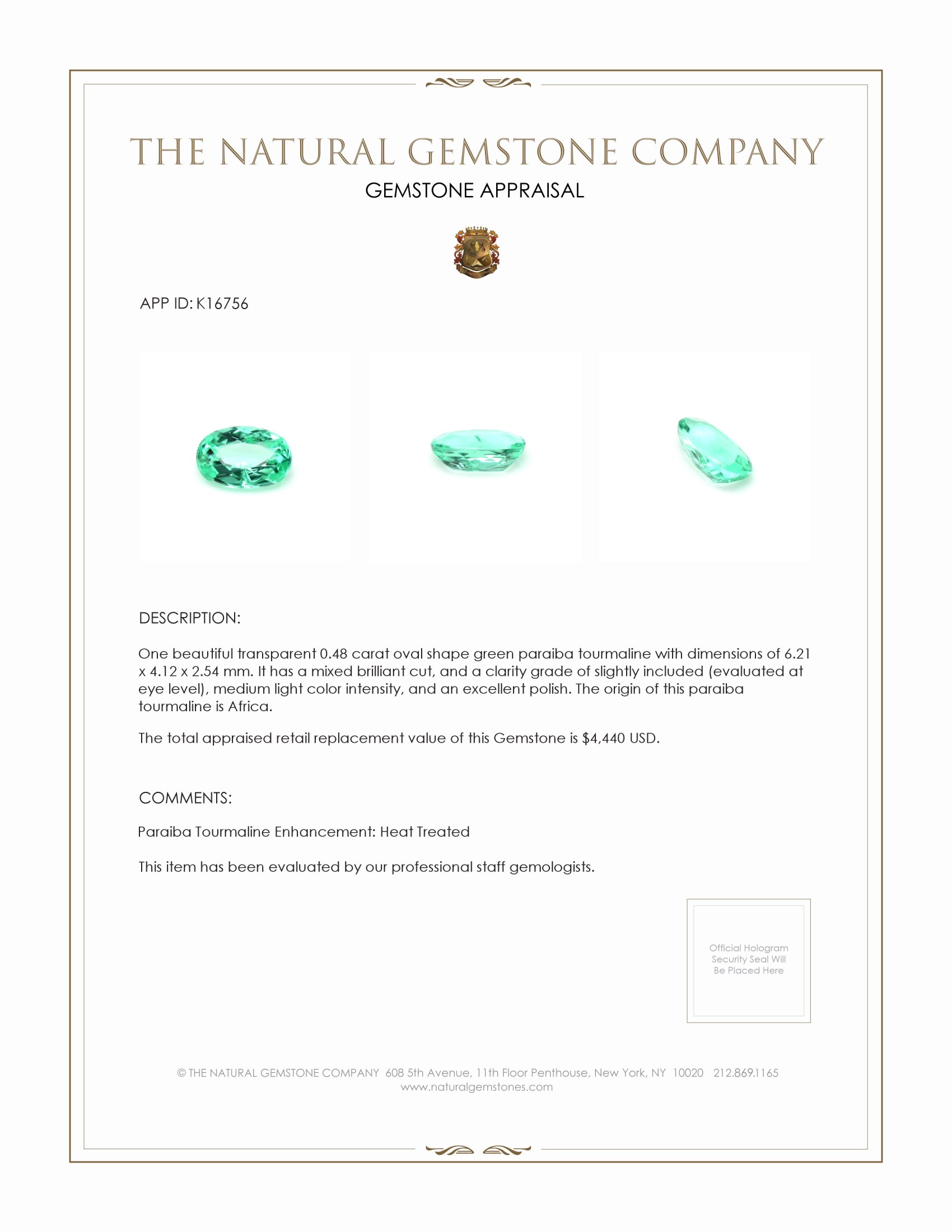 0.48 Ct. Paraiba Tourmaline from Africa