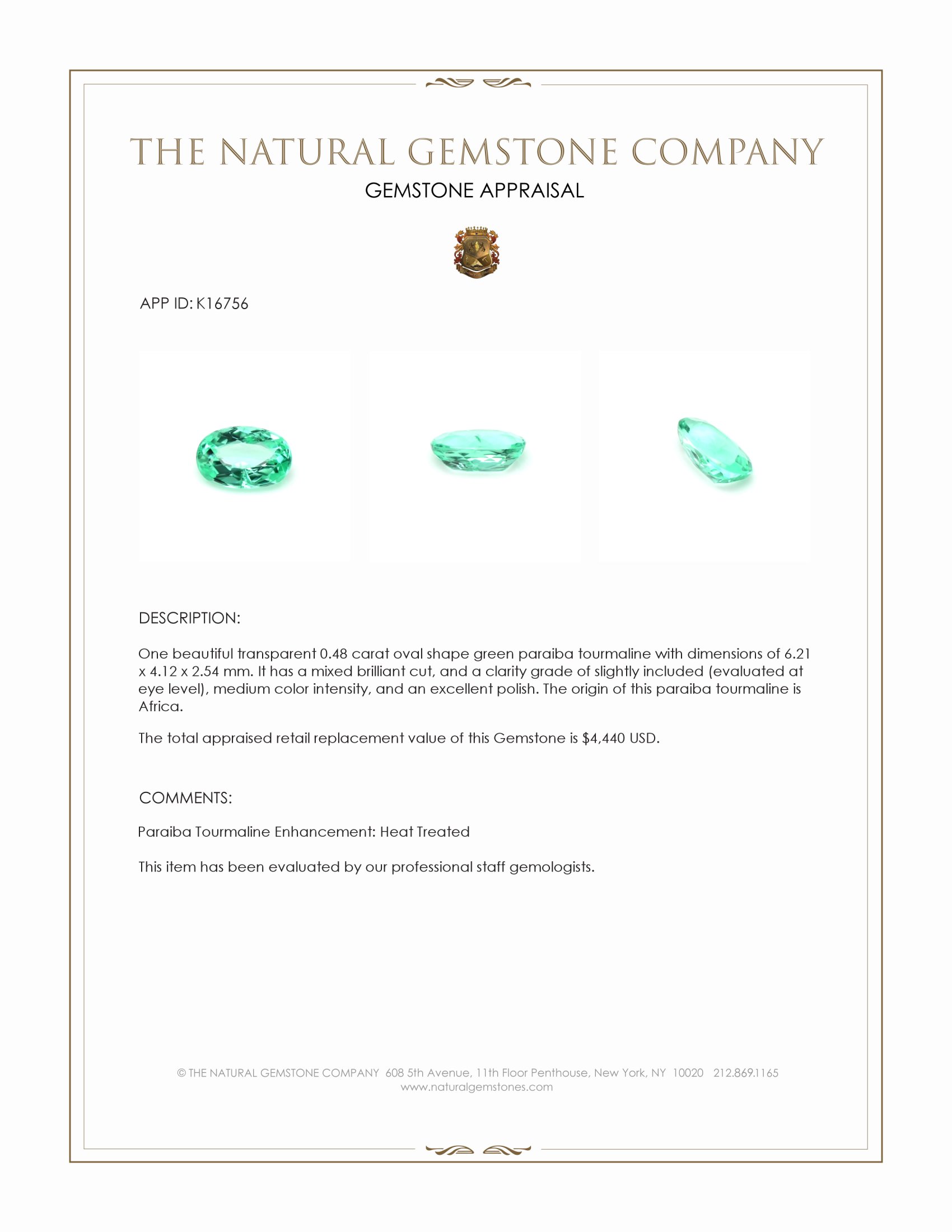 0.48 Ct. Green Paraiba Tourmaline from Africa