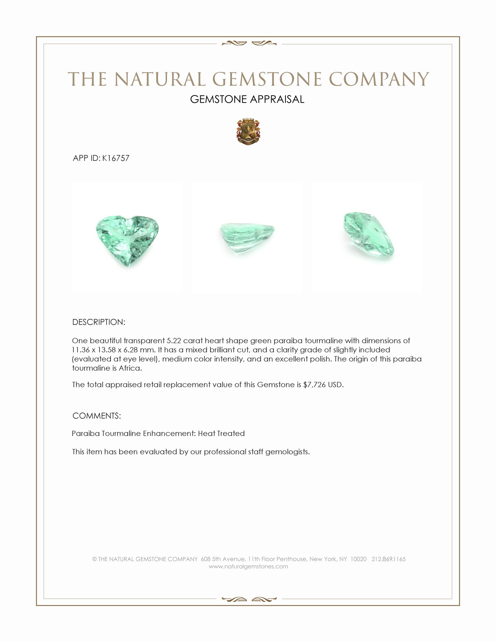 5.22 Ct. Paraiba Tourmaline from Africa