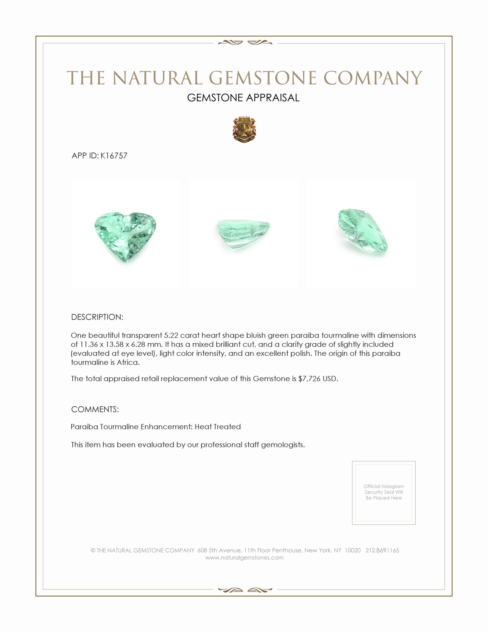 5.22 Ct. Paraiba Tourmaline from Africa