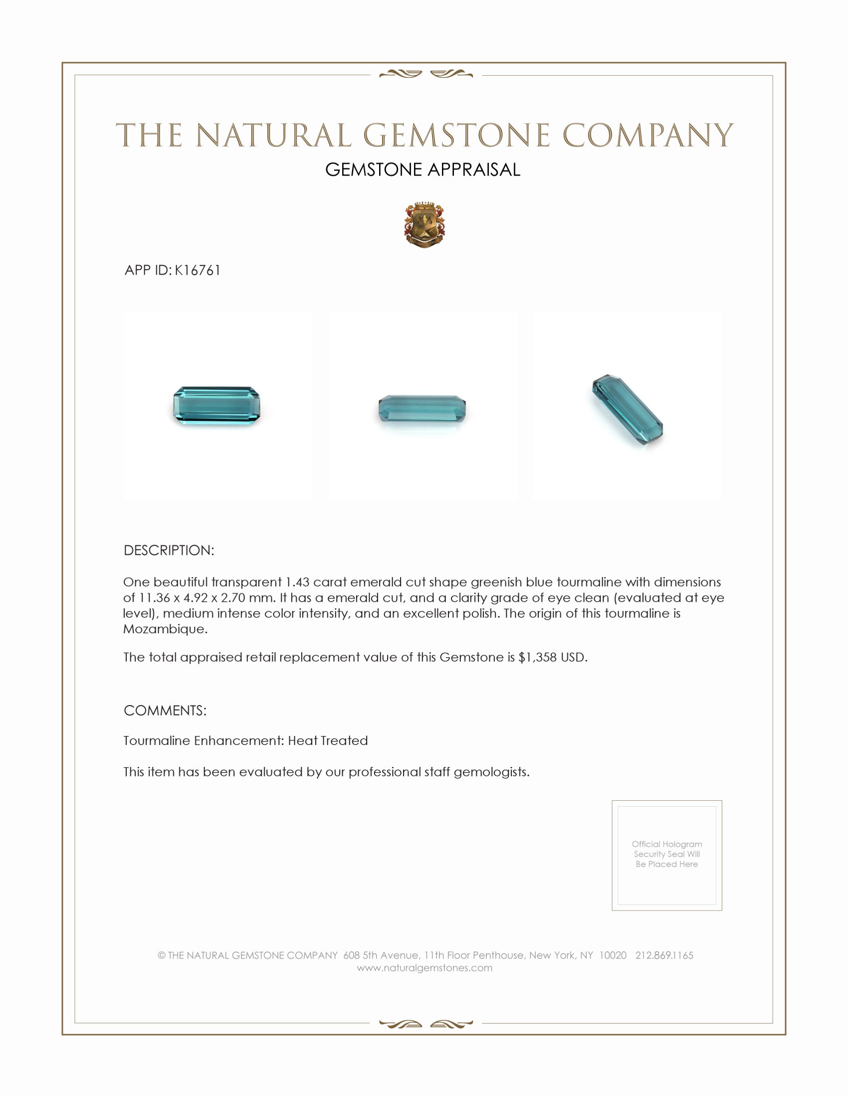 1.43 Ct. Tourmaline from Mozambique