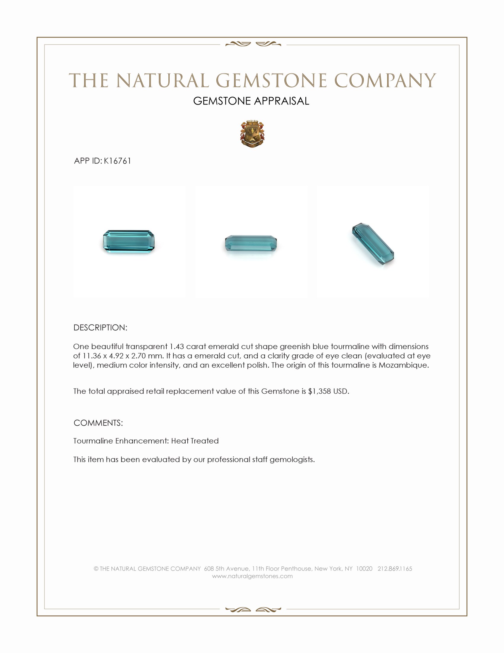 1.43 Ct. Tourmaline from Mozambique