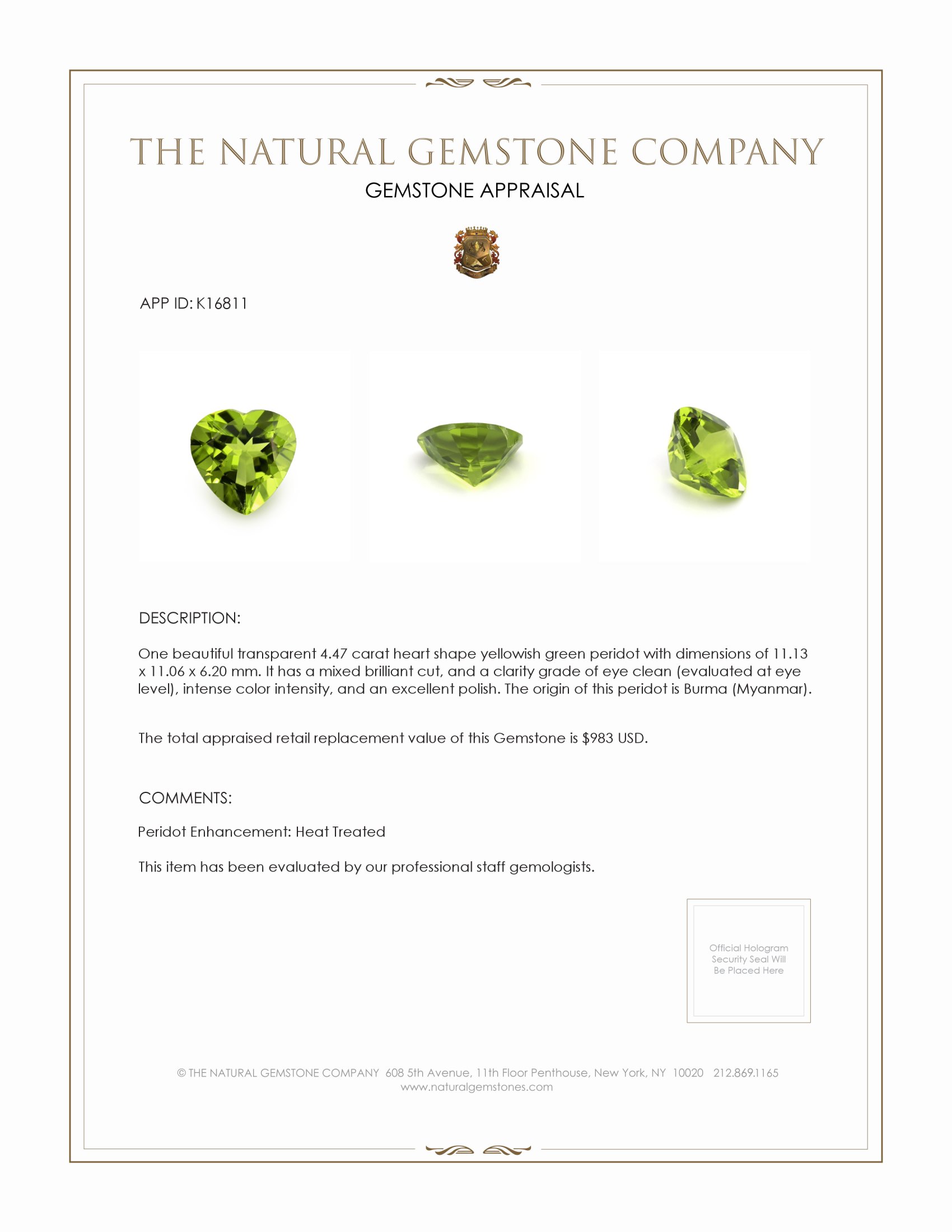 4.47 Ct. Peridot from Burma (Myanmar)