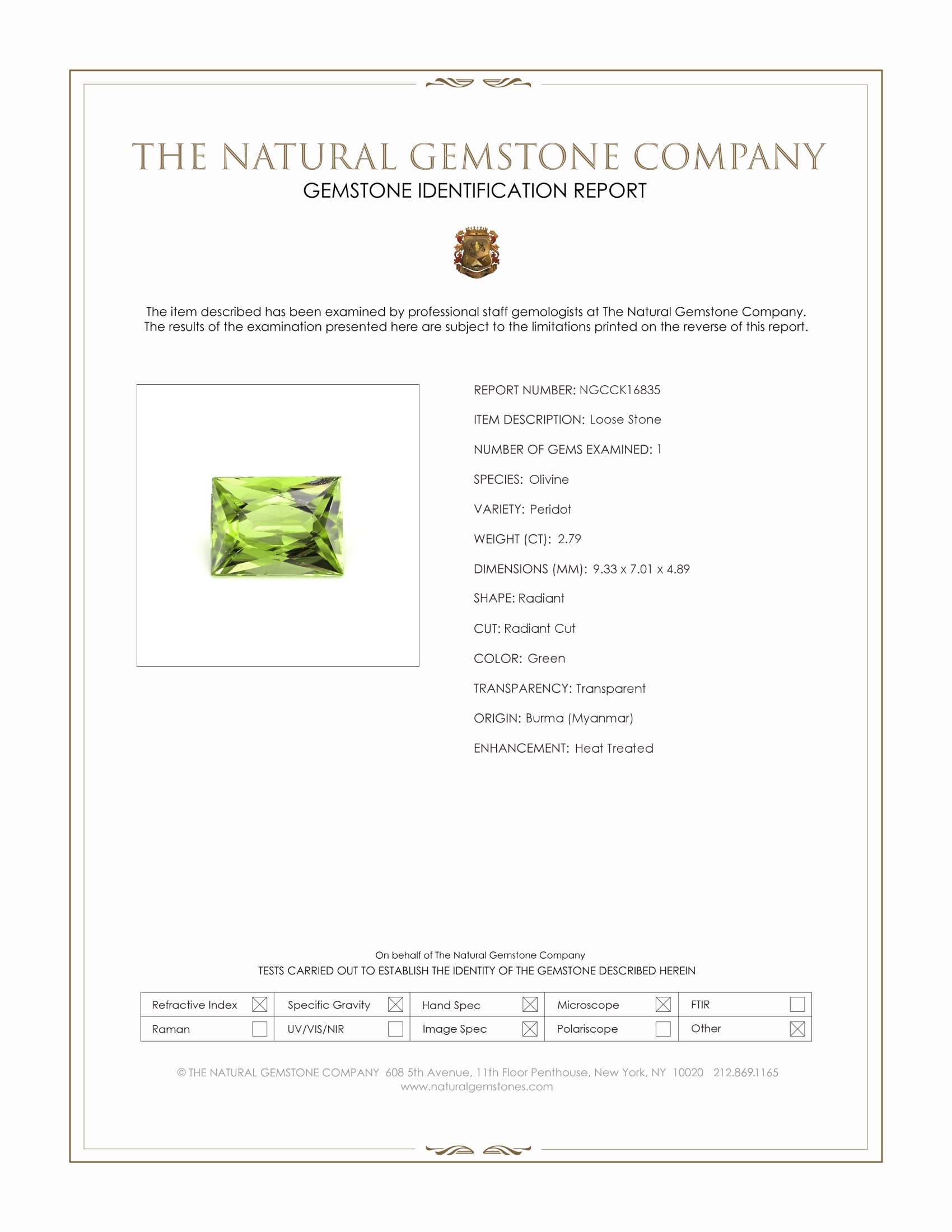 2.79 Ct. Green Peridot from Burma (Myanmar)