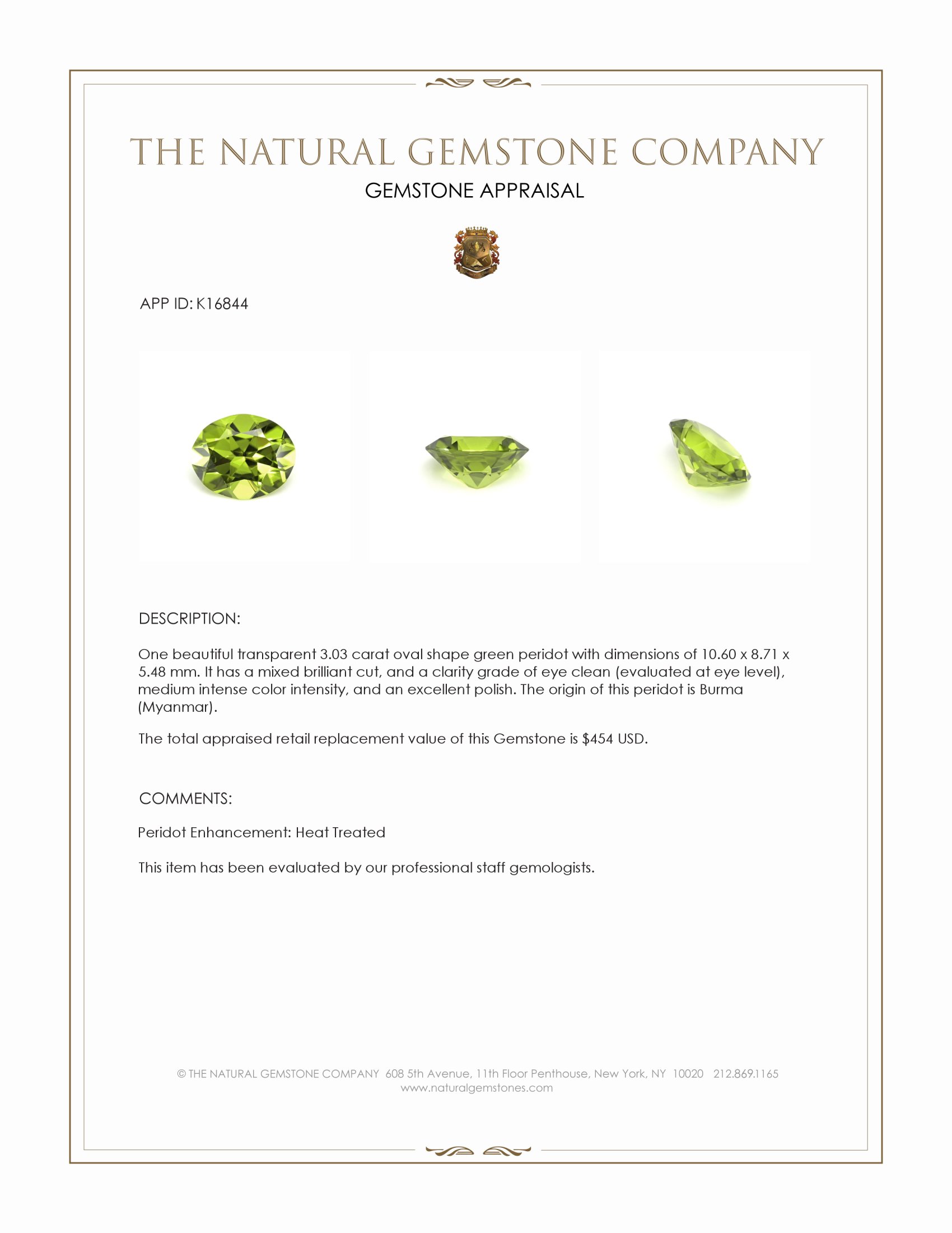 3.03 Ct. Peridot from Burma (Myanmar)
