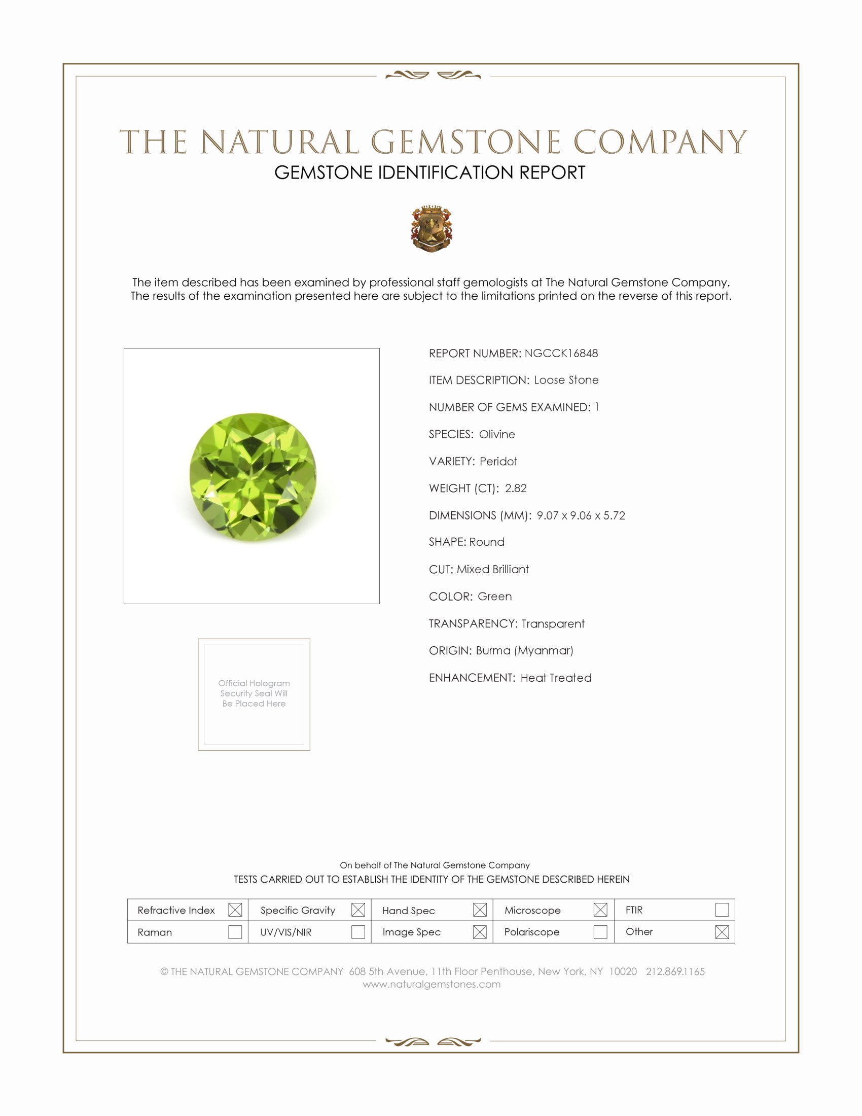 2.82 Ct. Peridot from Burma (Myanmar)