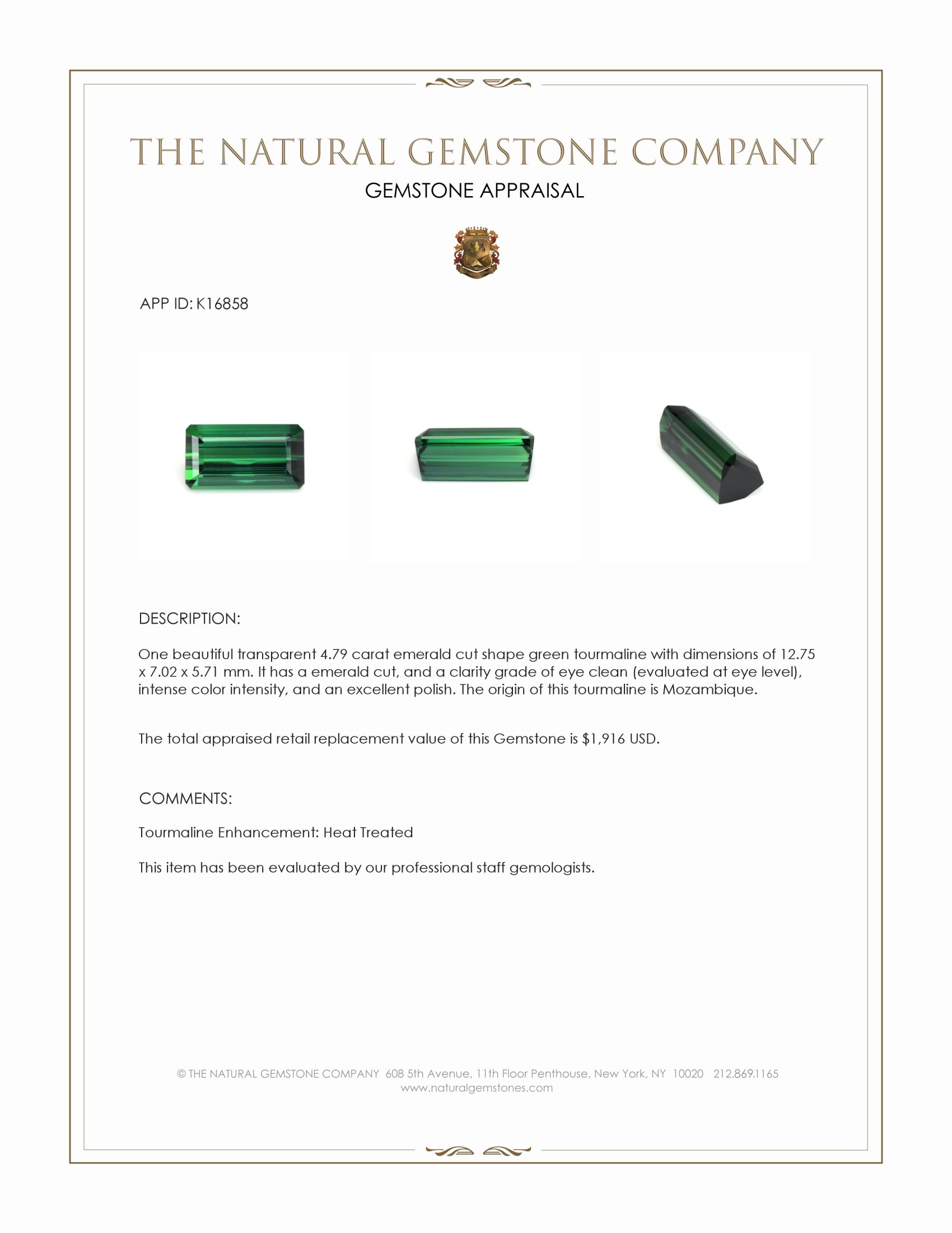 4.79 Ct. Green Tourmaline from Mozambique