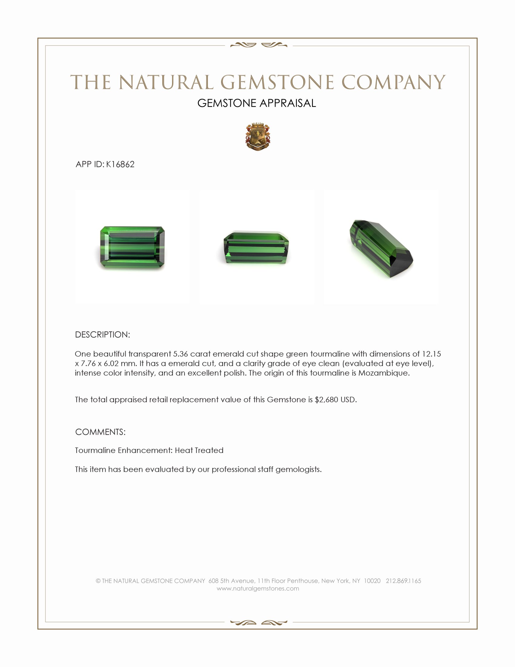 5.36 Ct. Green Tourmaline from Mozambique