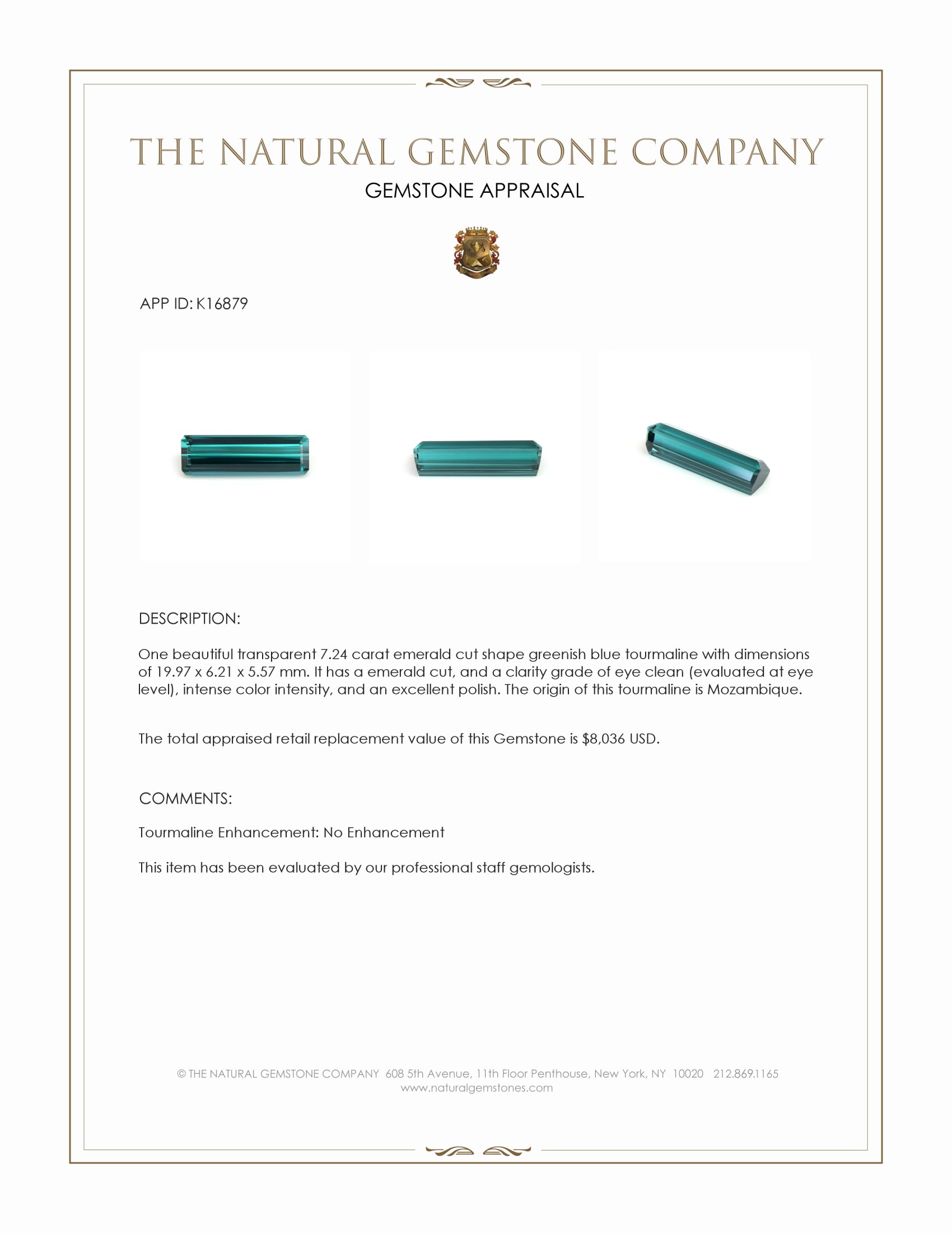 7.24 Ct. Greenish Blue Tourmaline from Mozambique