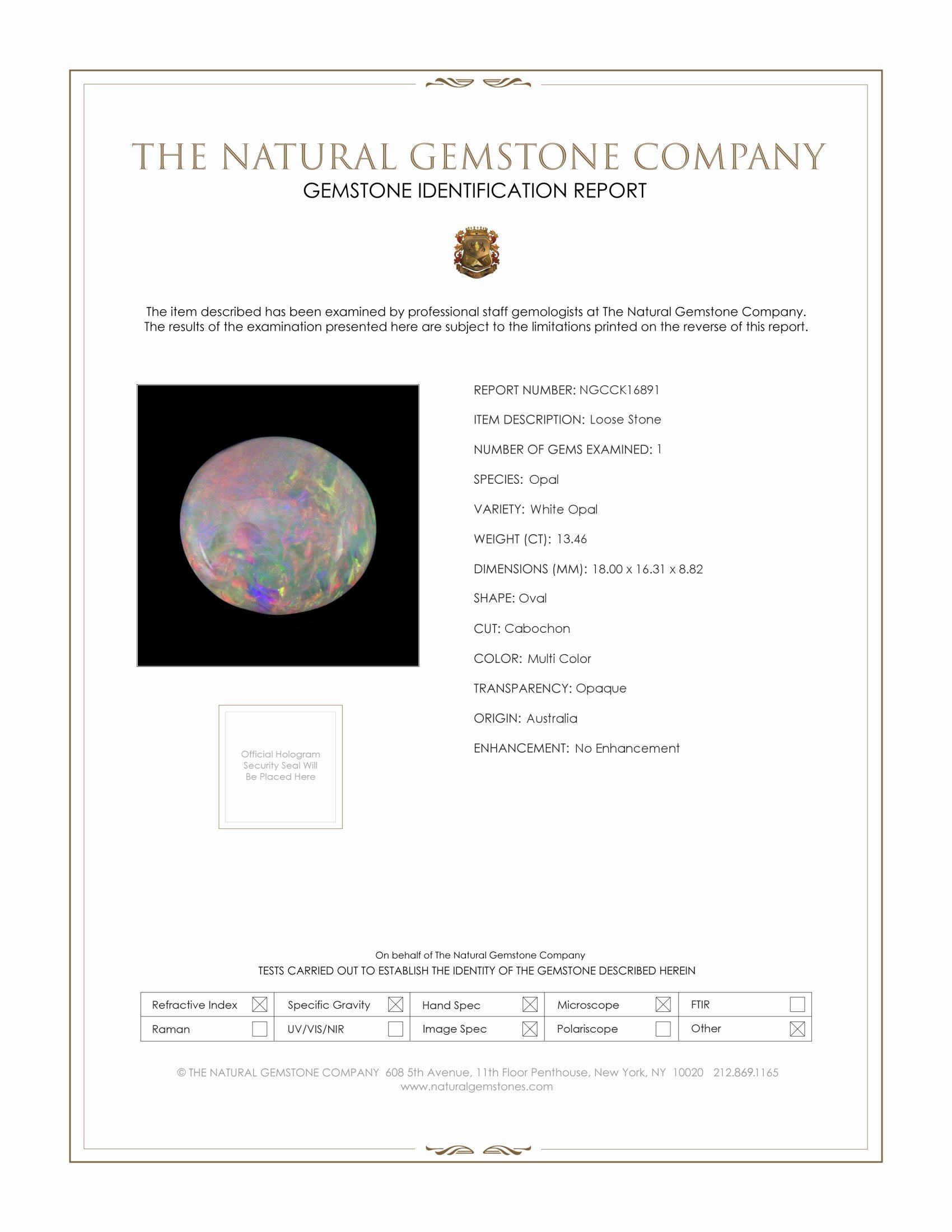 13.46 Ct. Cabochon White Opal from Australia