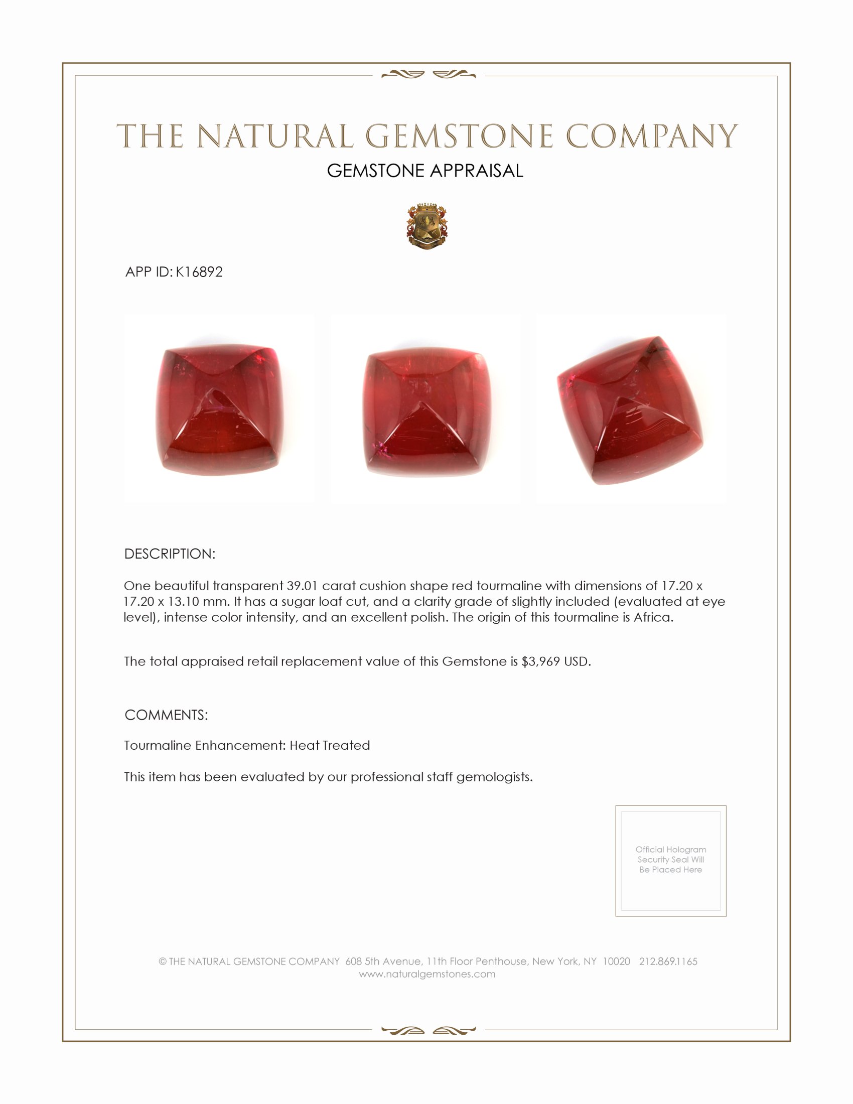 39.01 Ct. Cabochon Tourmaline from Africa