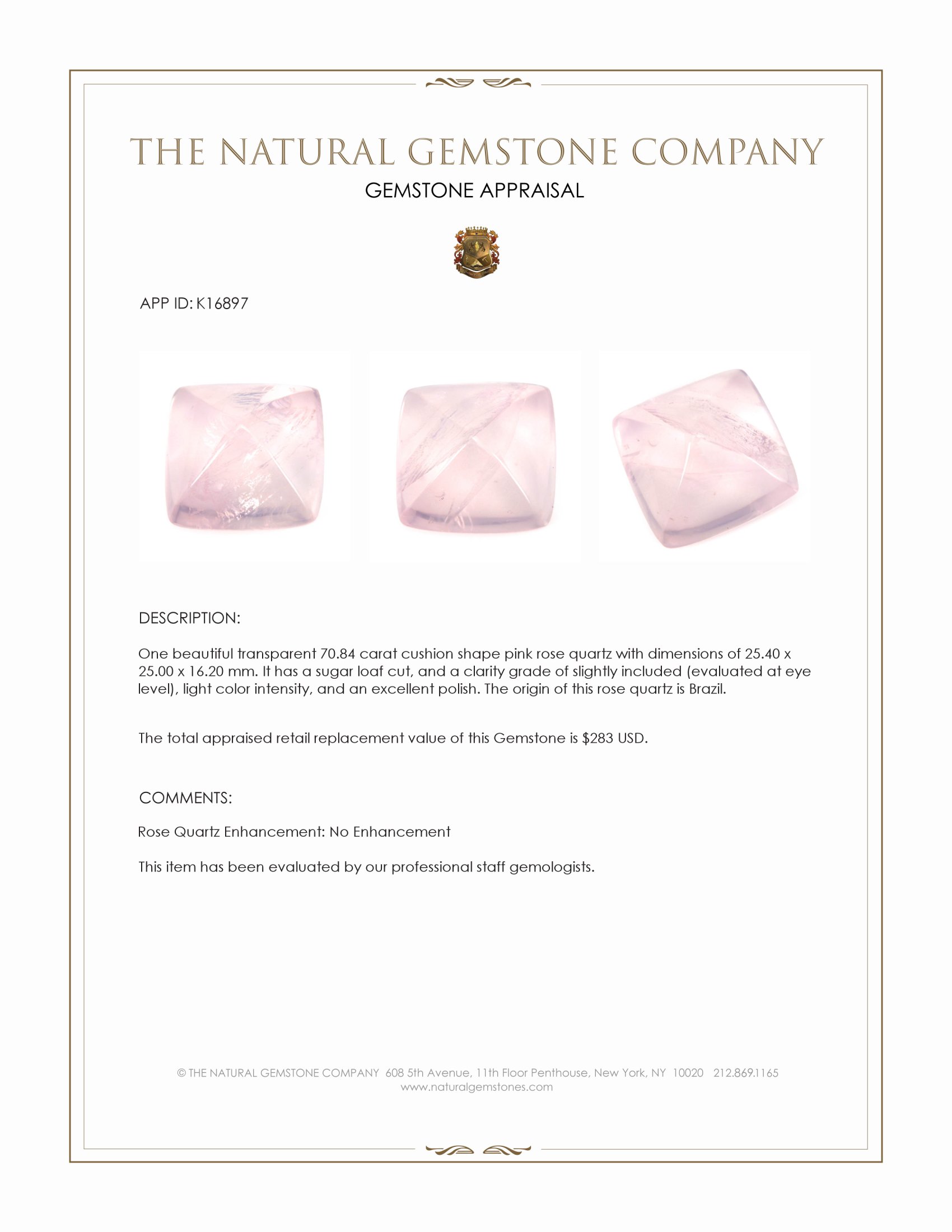 70.84 Ct. Cabochon Rose Quartz from Brazil